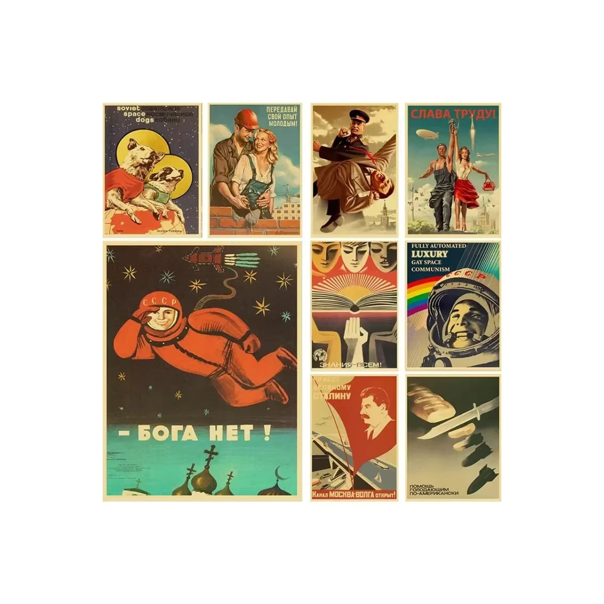 Vintage Wandposter Potdemiel Sowjetische UdSSR CCCP Stalin Retro Design in Beige und Mehrfarbig auf Kraftpapier - Bild 2