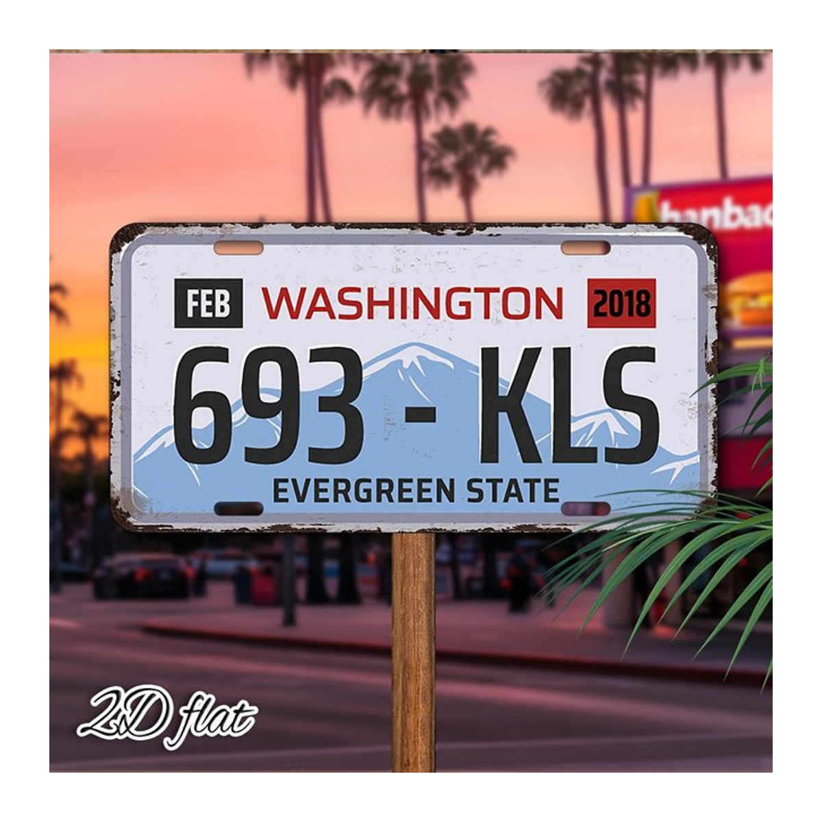 Vintage Washington Kls 2018 Nummernschild-Design aus Aluminium, Wandbehang-Dekoration in Weiß, B/H: 30 x 30 cm - Bild 1