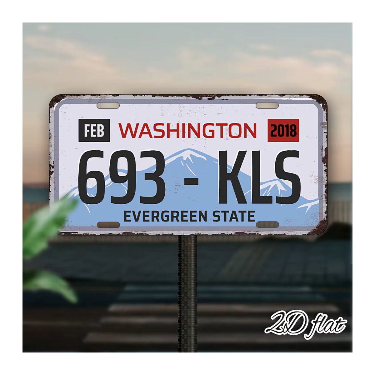 Vintage Washington Kls 2018 Nummernschild-Design aus Aluminium, Wandbehang-Dekoration in Weiß, B/H: 30 x 30 cm - Bild 2
