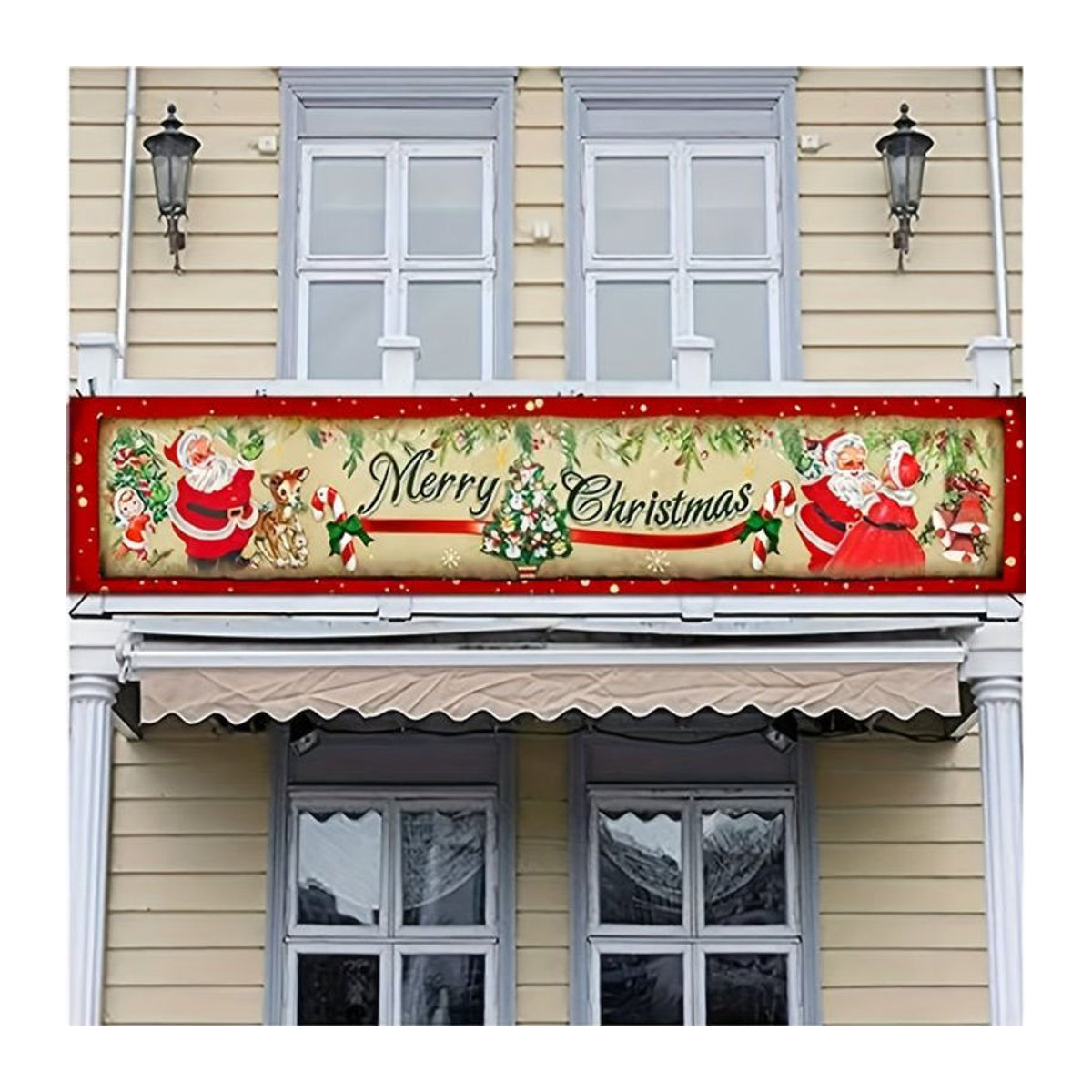 Vintage Weihnachts Banner Frohe Weihnachten als hängende Dekoration für den Außenbereich, mehrfarbig, B: 300 cm x H: 30 cm - Bild 1