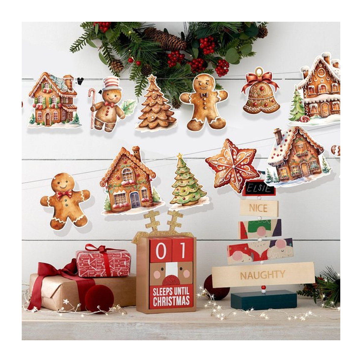 Vintage Weihnachts Banner mit Lebkuchenmann aus Papier für deine Party Wanddekoration in Mehrfarbig - Bild 1