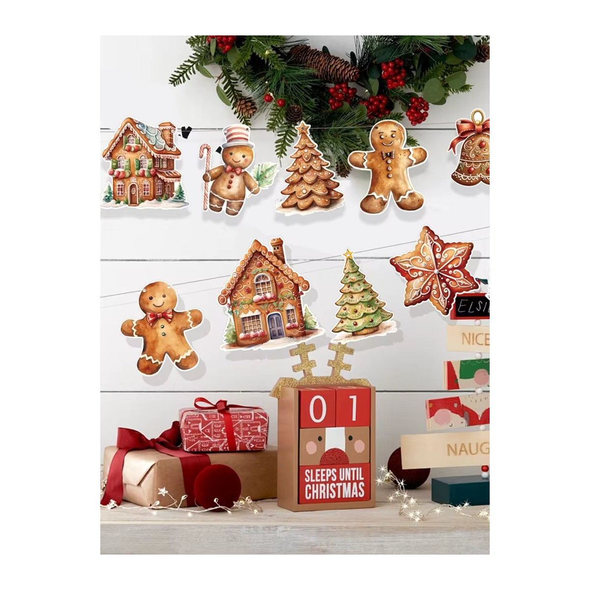 Vintage Weihnachts Banner mit Lebkuchenmann aus Papier für deine Party Wanddekoration in Mehrfarbig - Bild 4