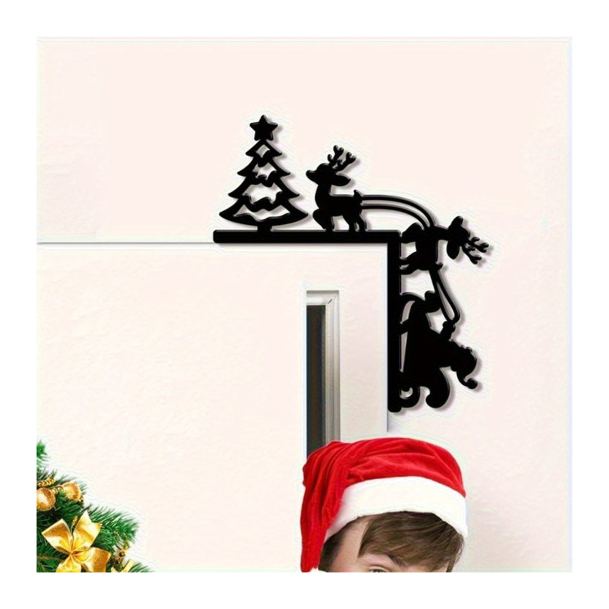 Vintage Weihnachtsbaum-Wandskulptur aus Metall von CIFBUY mit Rentier und Schneemann in Schwarz - Bild 1