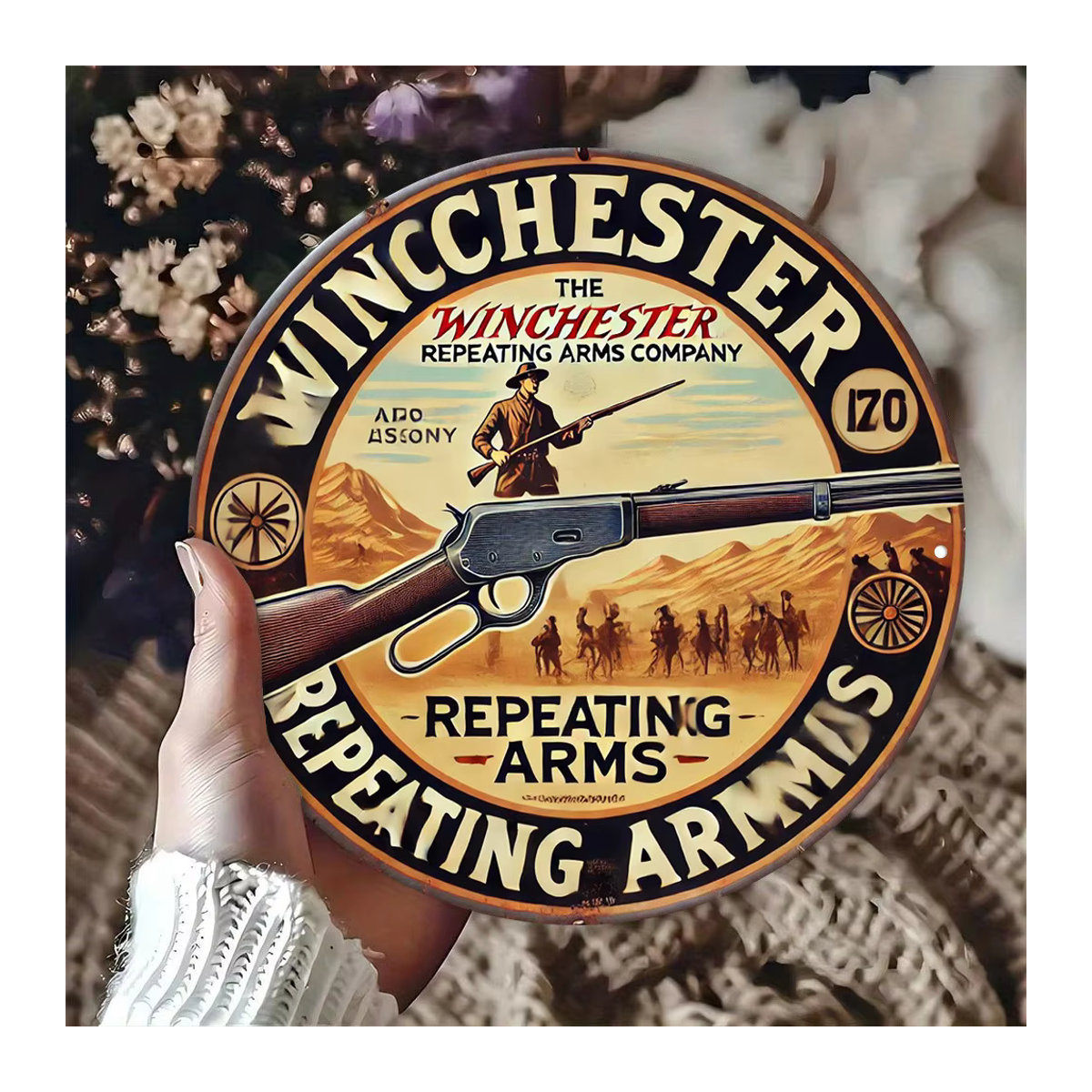 Vintage Winchester Repeating Arms Co. Metallschild, mehrfarbig, B/B: 20,32 x 20,32 cm - Bild 4