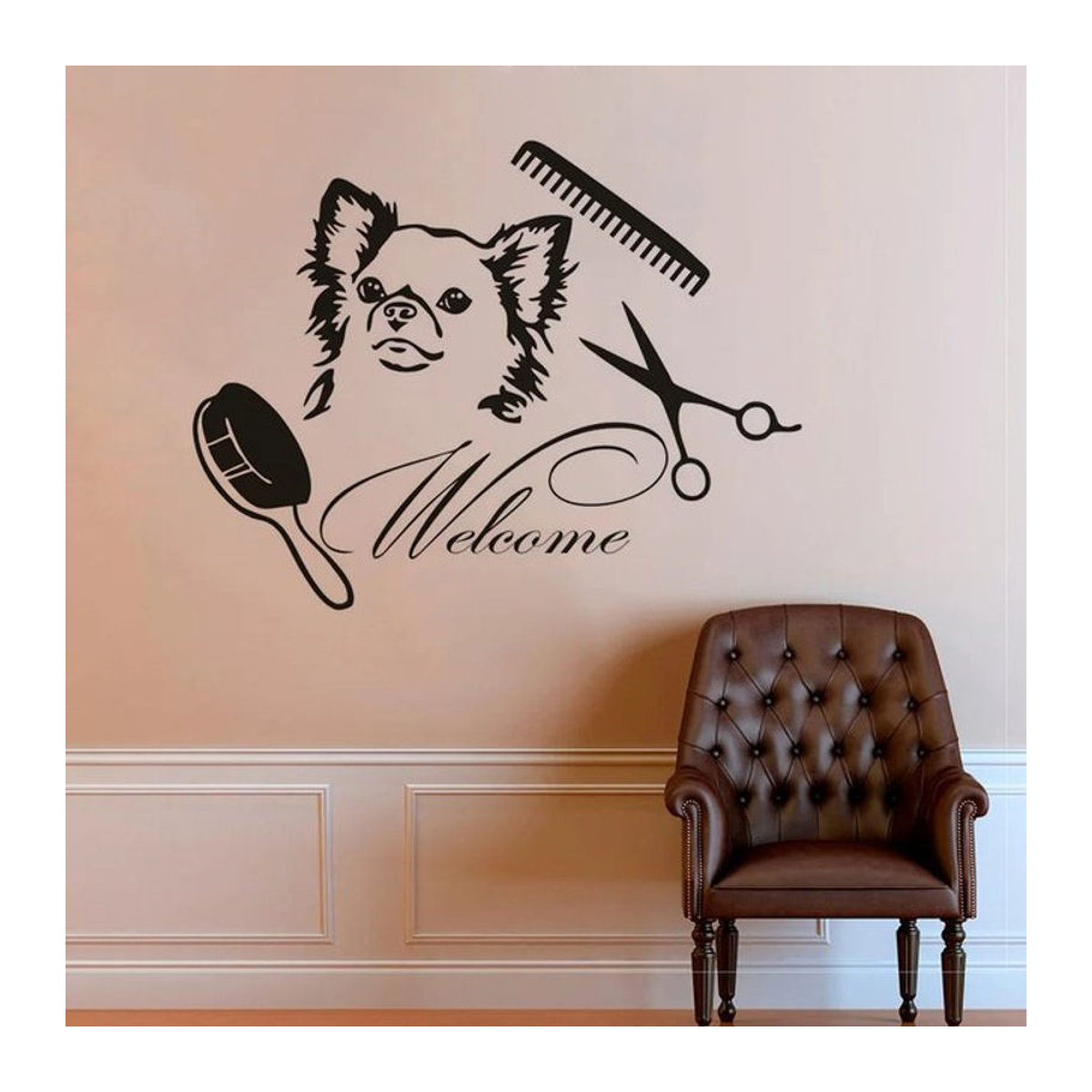Vinyl Fenster Aufkleber Haustier Pflege Salon Wanda in Schwarz als Wandbild für Hunde-Pflege - Bild 1