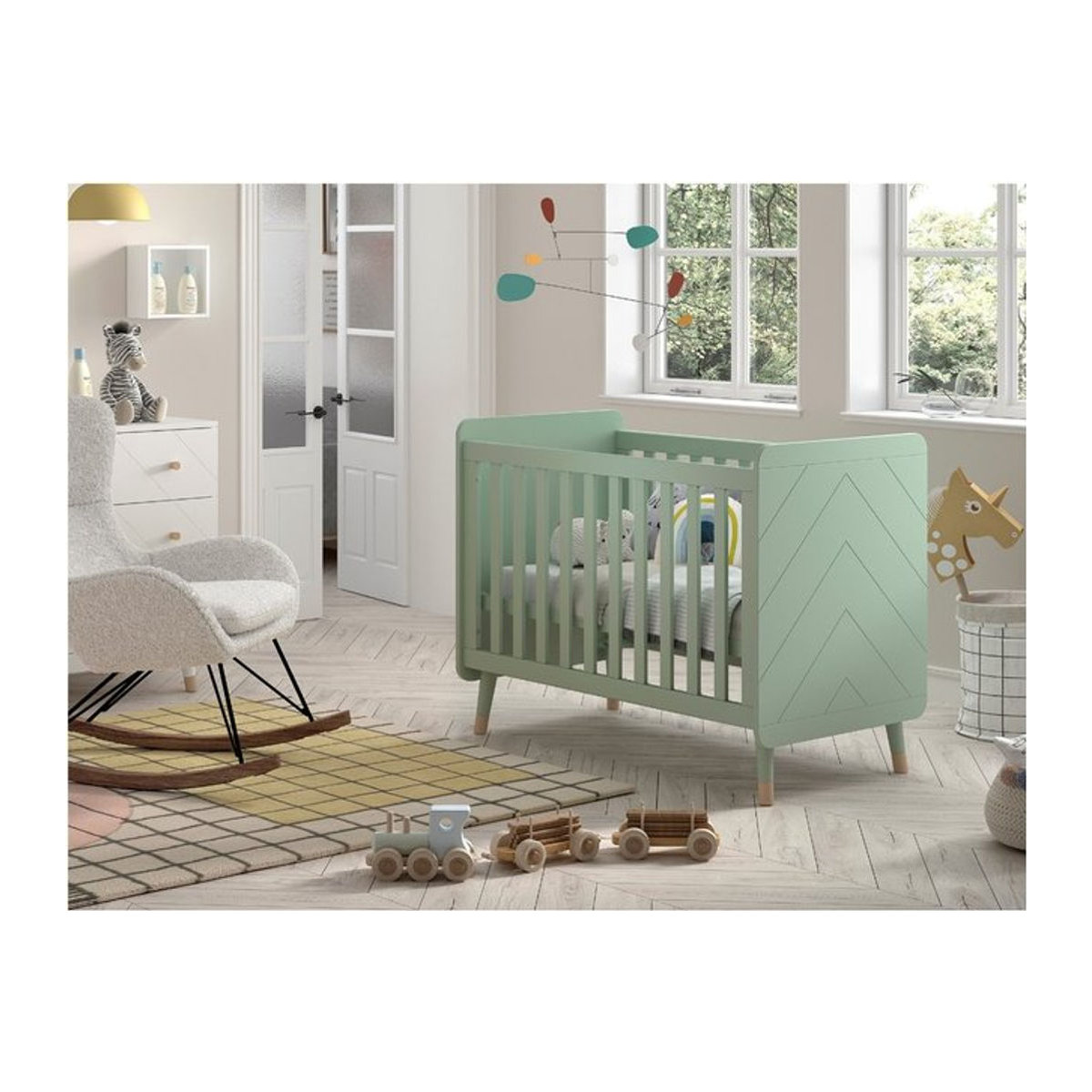 Vipack Babybett aus Holzwerkstoff mit verstellbarem Lattenrost in Grün, Breite: 60 cm, Länge: 120 cm - Bild 1