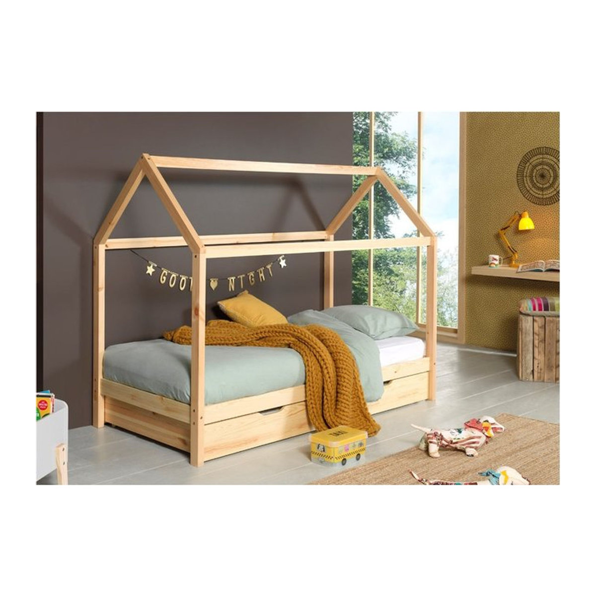 Vipack Dallas 2 Hausbett aus Kiefer Massivholz in Natur mit Bettschublade, Liegefläche 90 x 200 cm - Bild 1