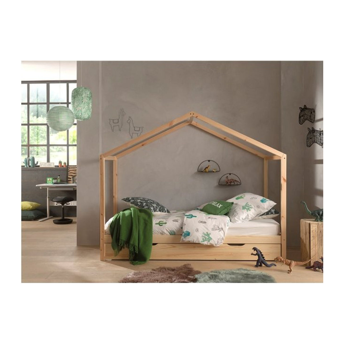 Vipack Dallas 3 Hausbett aus Kiefer Massivholz in Natur mit Bettschublade, Liegefläche: 90 x 200 cm - Bild 1
