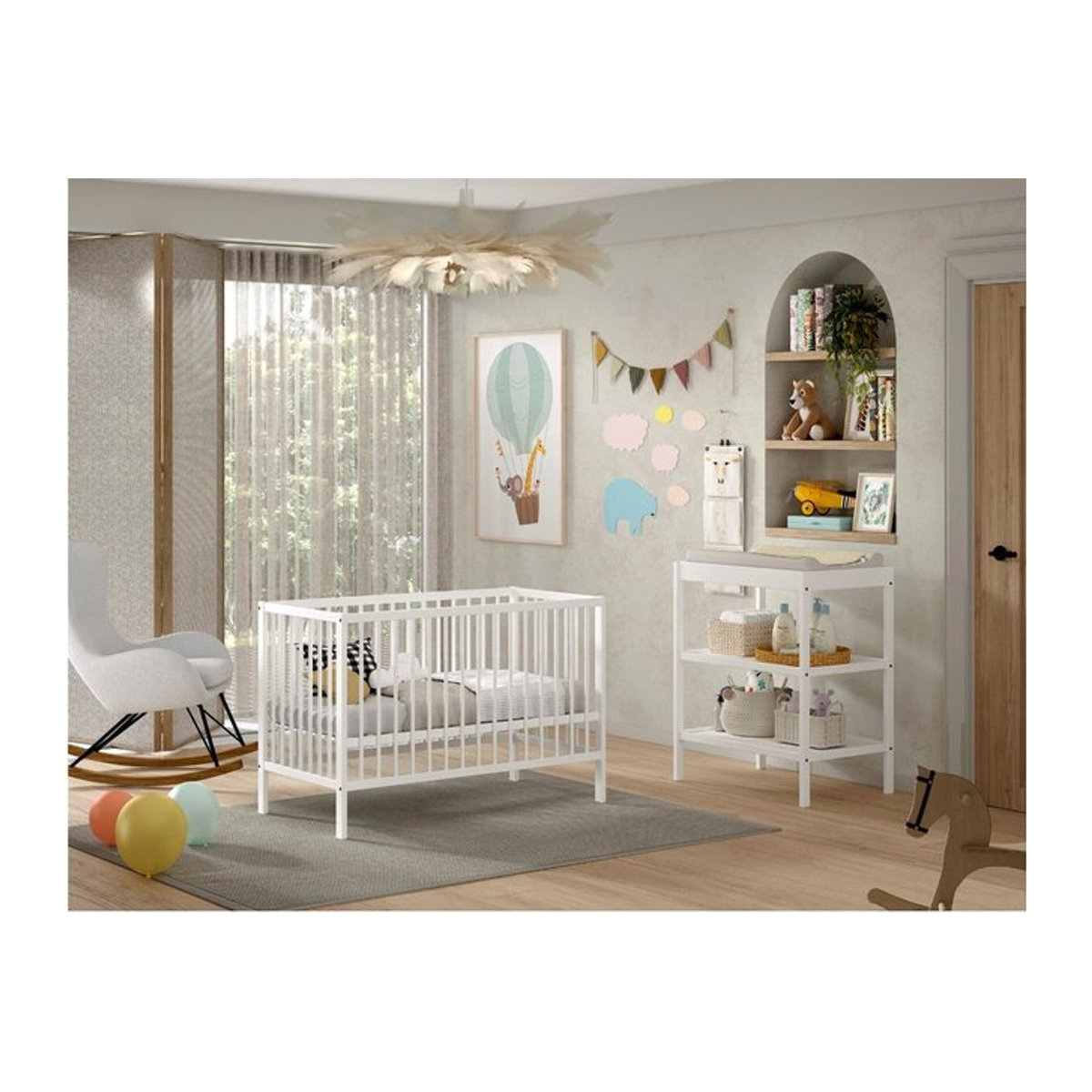 Vipack DINO Baby Set aus massivem Buchenholz mit Babybett und Wickelregal in Weiß - Bild 1