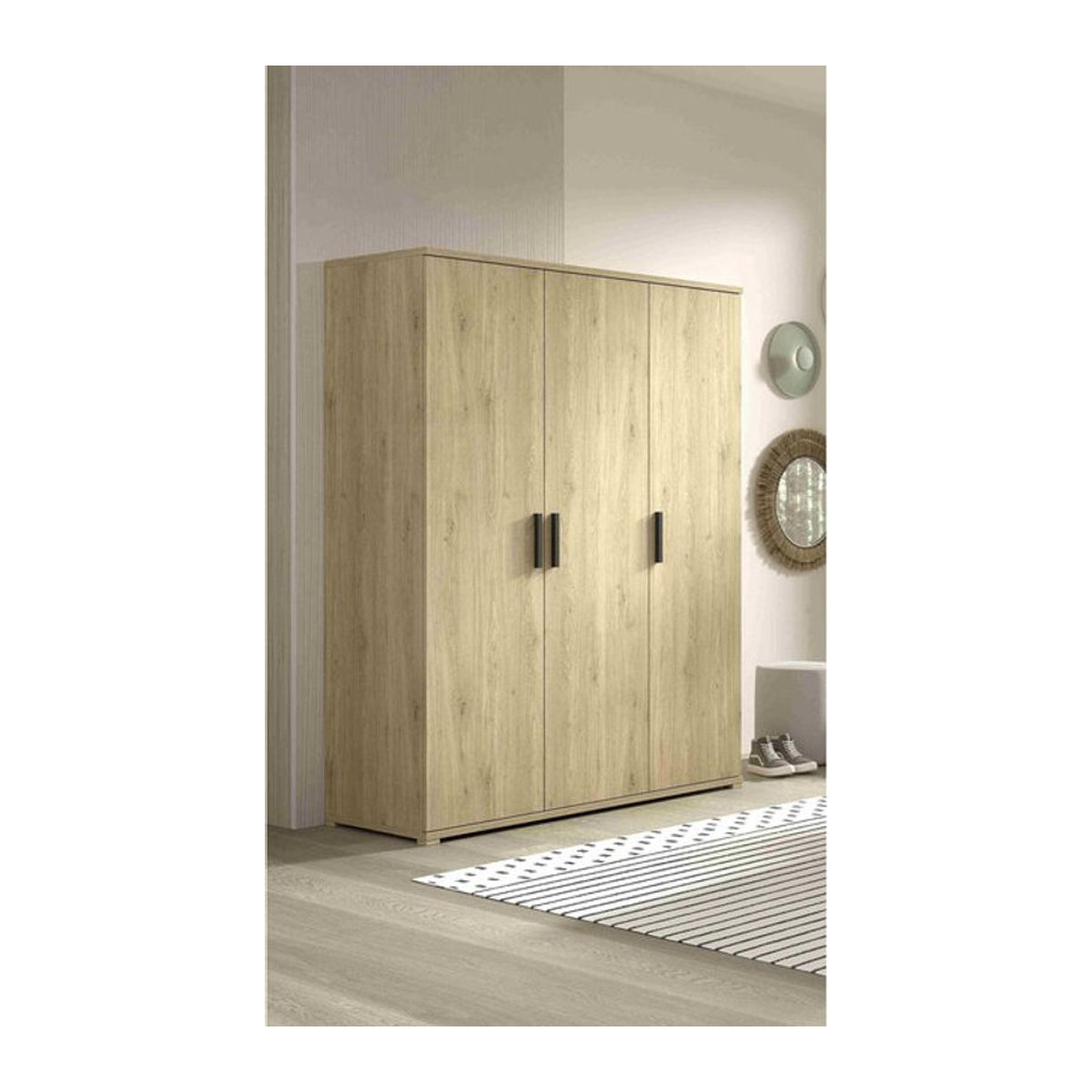Vipack Kleiderschrank SAM mit 3 Drehtüren in Eiche Natur und Schwarz im modernen Design - Bild 1