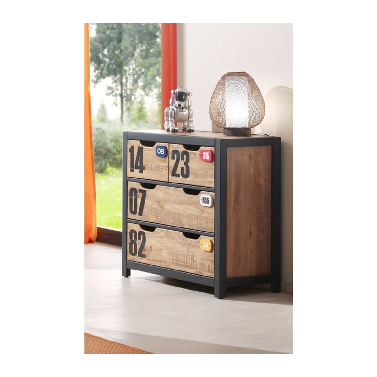 Vipack Kommode Alex aus Kiefer Massivholz in Braun im Industrial Design mit 4 Schubladen - Bild 1