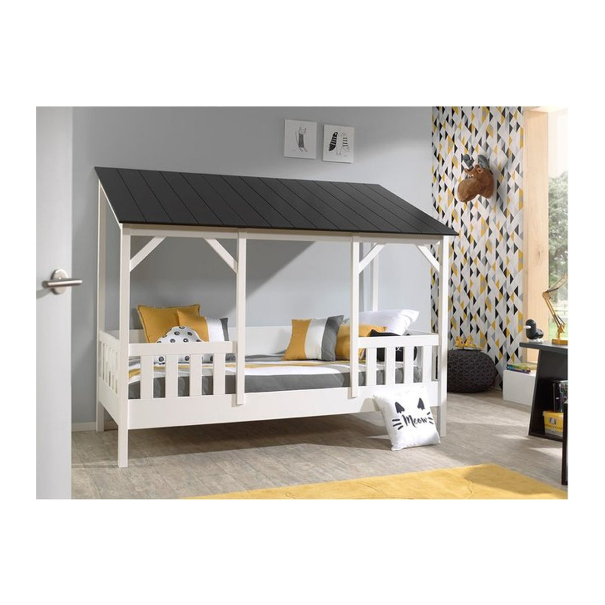 Vipack Massivholzbett Hausbett in Schwarz/Weiß mit Liegefläche 90 x 200 cm - Bild 1