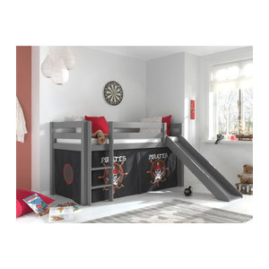 Vipack Spielbett Pino Hochbett mit Rutsche und Textilset aus Kiefer in Grau
