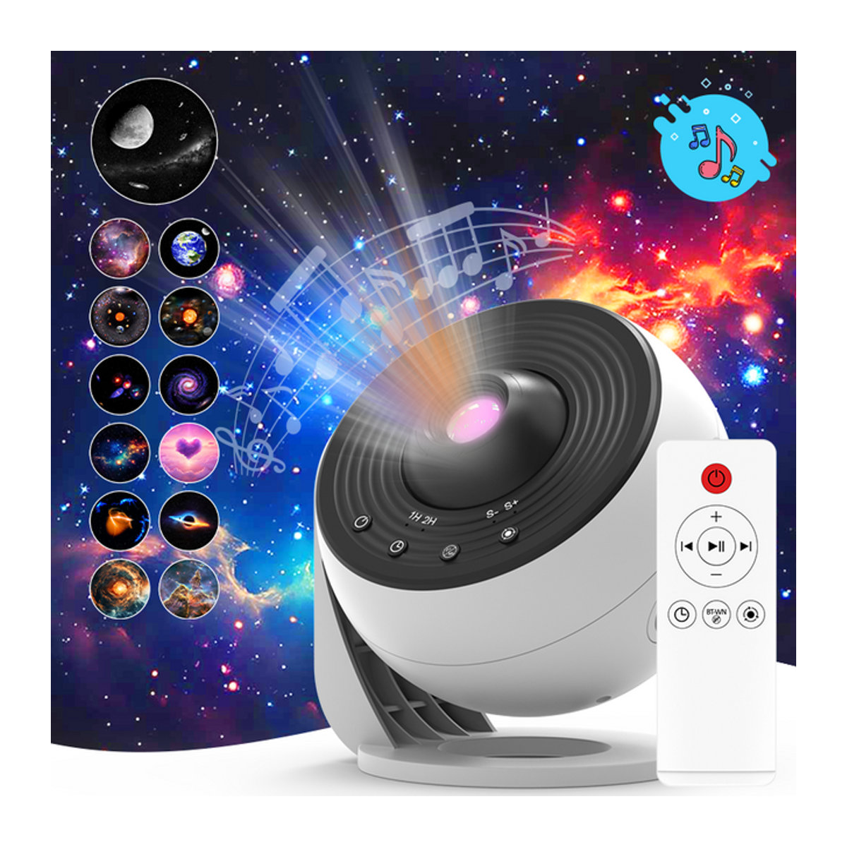 Visason Sternprojektor Galaxy Nachtlicht mit HD Bildscheibe, Planetariumsprojektor mit Bluetooth und Fernbedienung, Weiß, Modern - Bild 1
