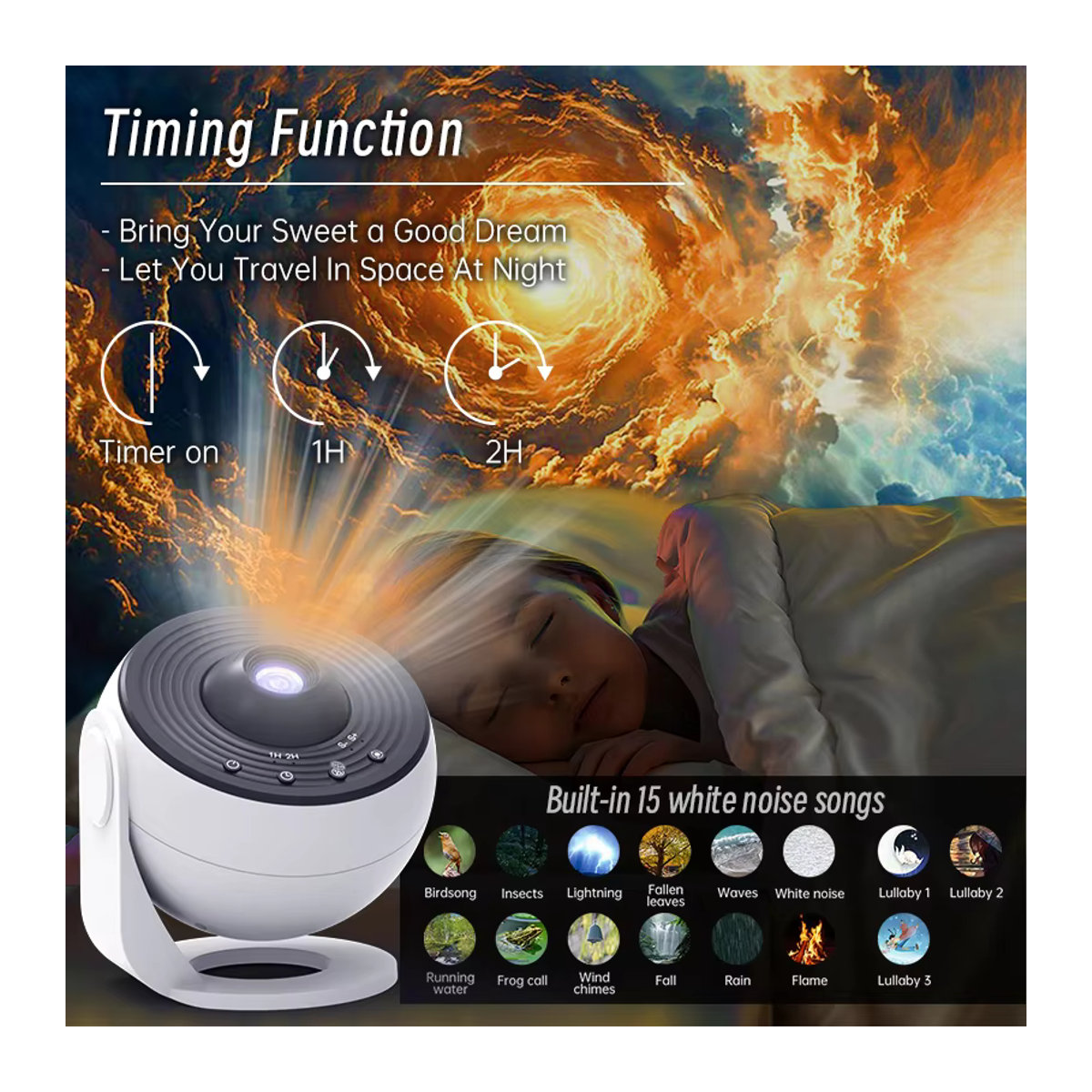 Visason Sternprojektor Galaxy Nachtlicht mit HD Bildscheibe, Planetariumsprojektor mit Bluetooth und Fernbedienung, Weiß, Modern - Bild 2