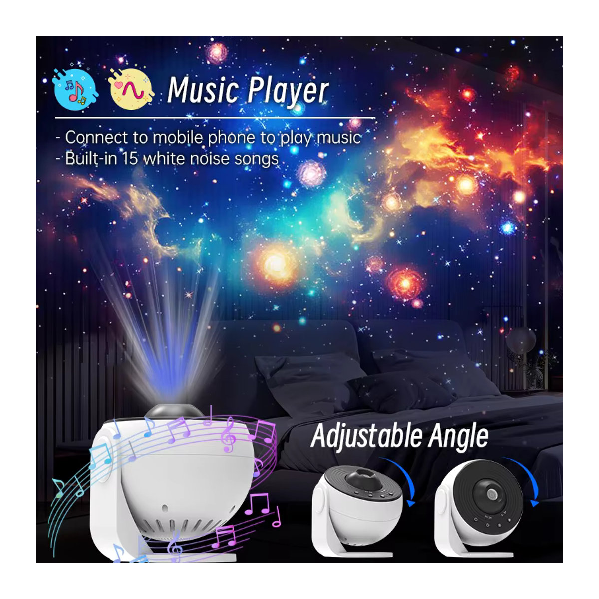 Visason Sternprojektor Galaxy Nachtlicht mit HD Bildscheibe, Planetariumsprojektor mit Bluetooth und Fernbedienung, Weiß, Modern - Bild 4