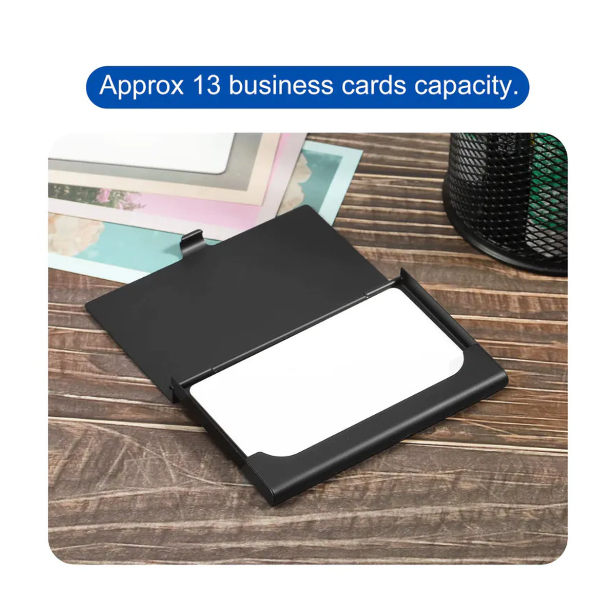 Visitenkartenhalter aus Aluminiumlegierung mit Flip-Cover in Schwarz, minimalistisches Design für Kreditkarten und Visitenkarten - Bild 4