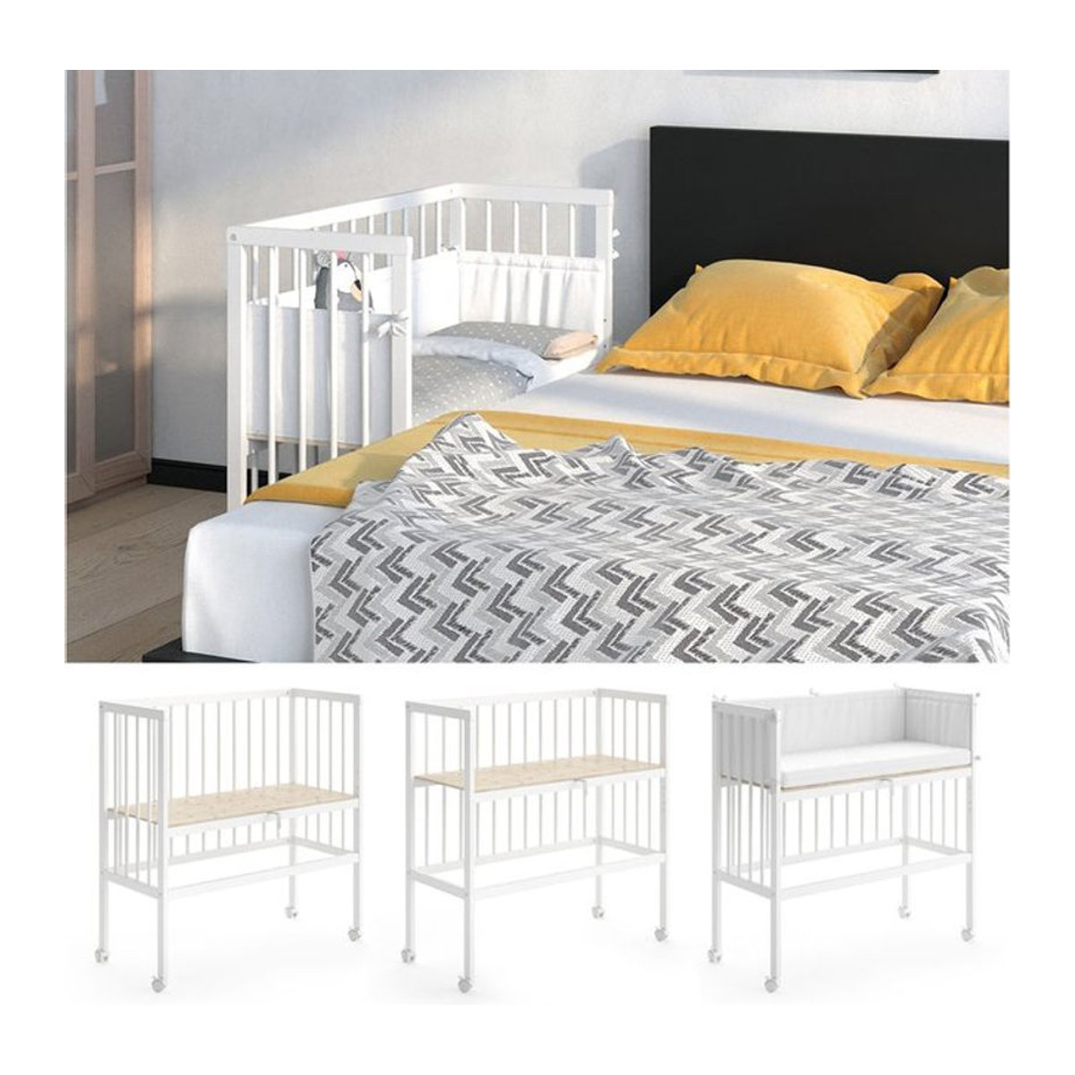 VITALISPA Beistellbett SOPHIE Babybett aus Massivholz in Weiß - Bild 1