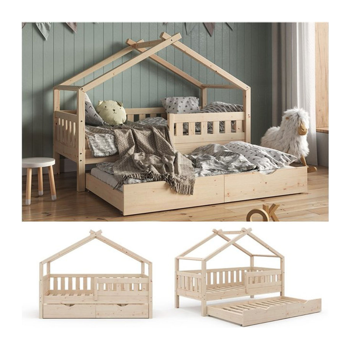 VitaliSpa Design Kinderbett aus Massivholz in Natur mit Lattenrost im skandinavischen Stil, B/T: 160 x 80 cm - Bild 1