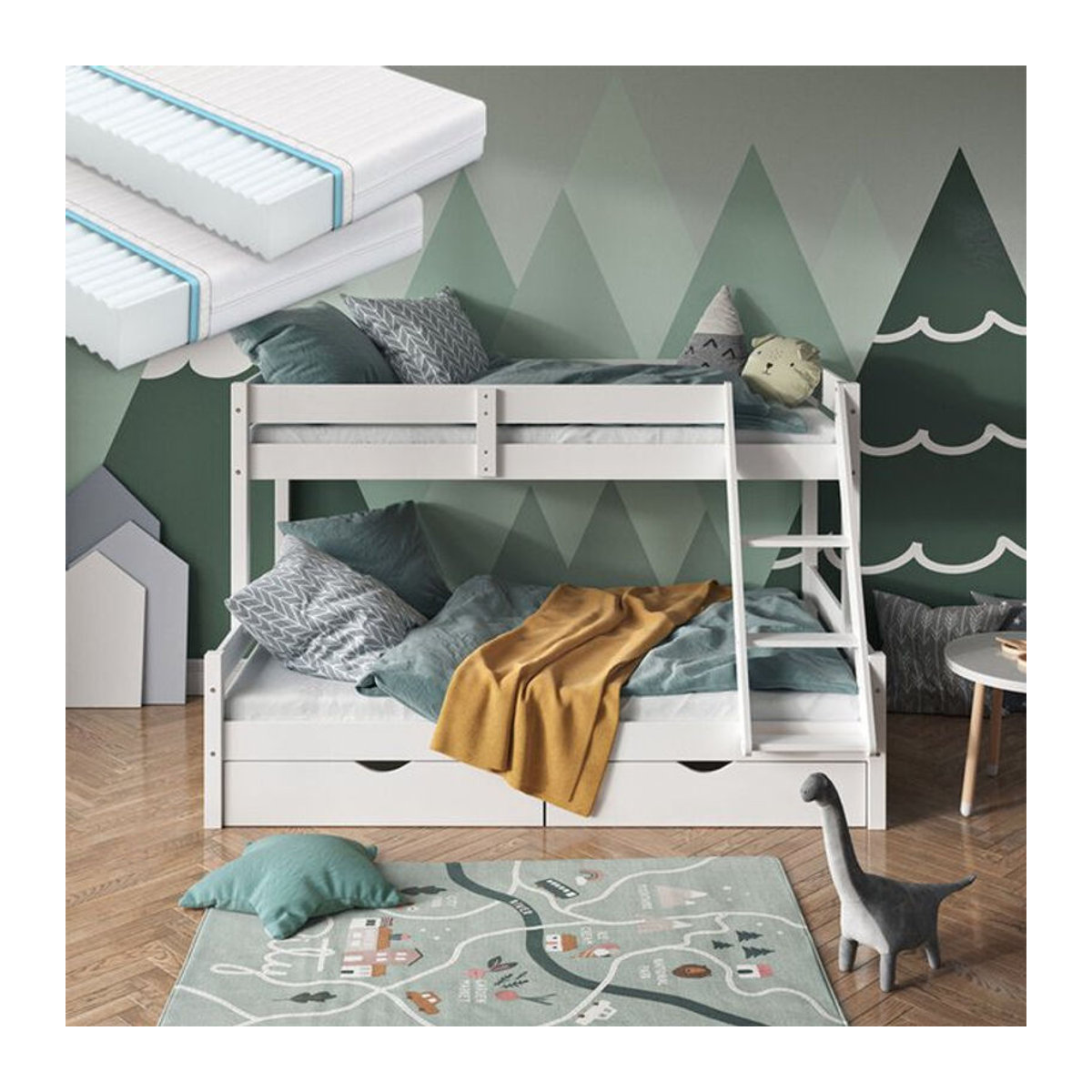 VitaliSpa Etagenbett Everest aus Massivholz in Weiß mit Matratzen und Schubkästen, B/T/H: 120 x 200 x 131 cm - Bild 2