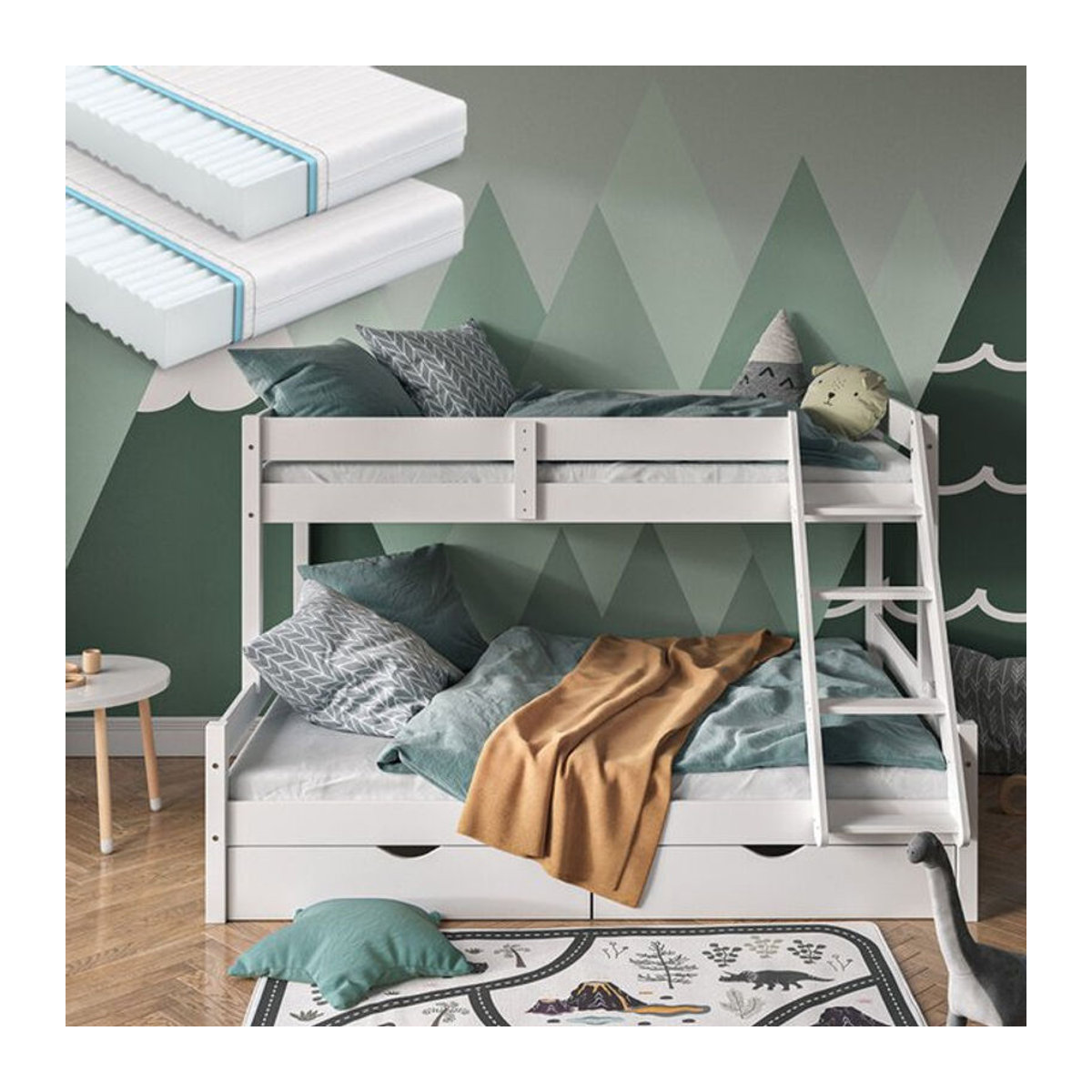 VitaliSpa Etagenbett Everest aus Massivholz in Weiß mit Matratzen und Schubkästen B/T/H: 140 x 200 cm - Bild 2