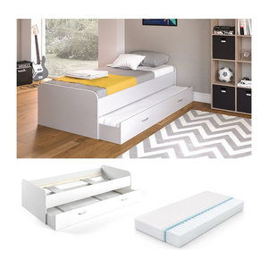 VitaliSpa Jugendbett Enzo Funktionsbett mit Gästeliege und Matratze, Weiß, B/T: 90 x 200 cm