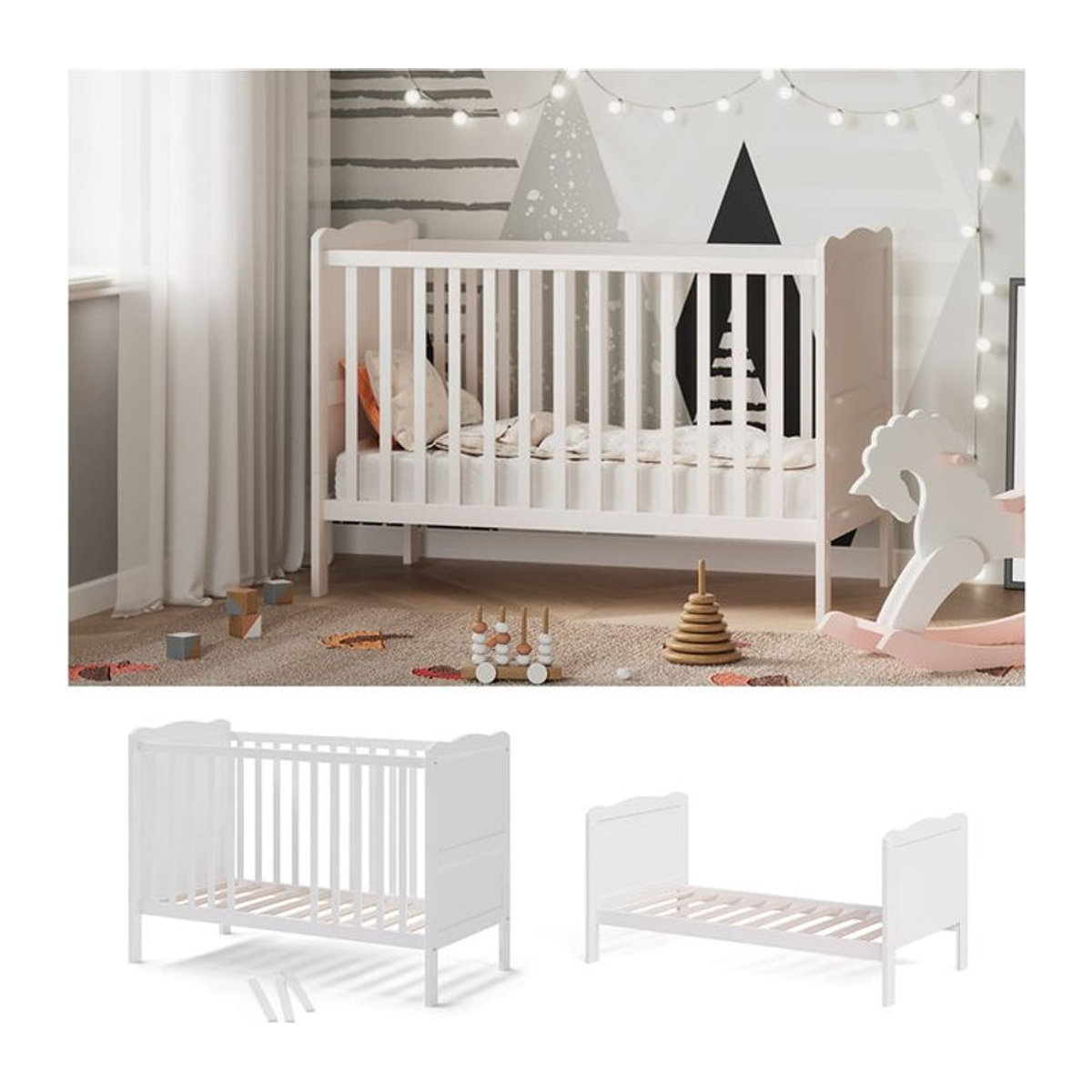 VitaliSpa Kombinationsbett Tobi umbaubares Babybett und Kinderbett in Weiß - Bild 1