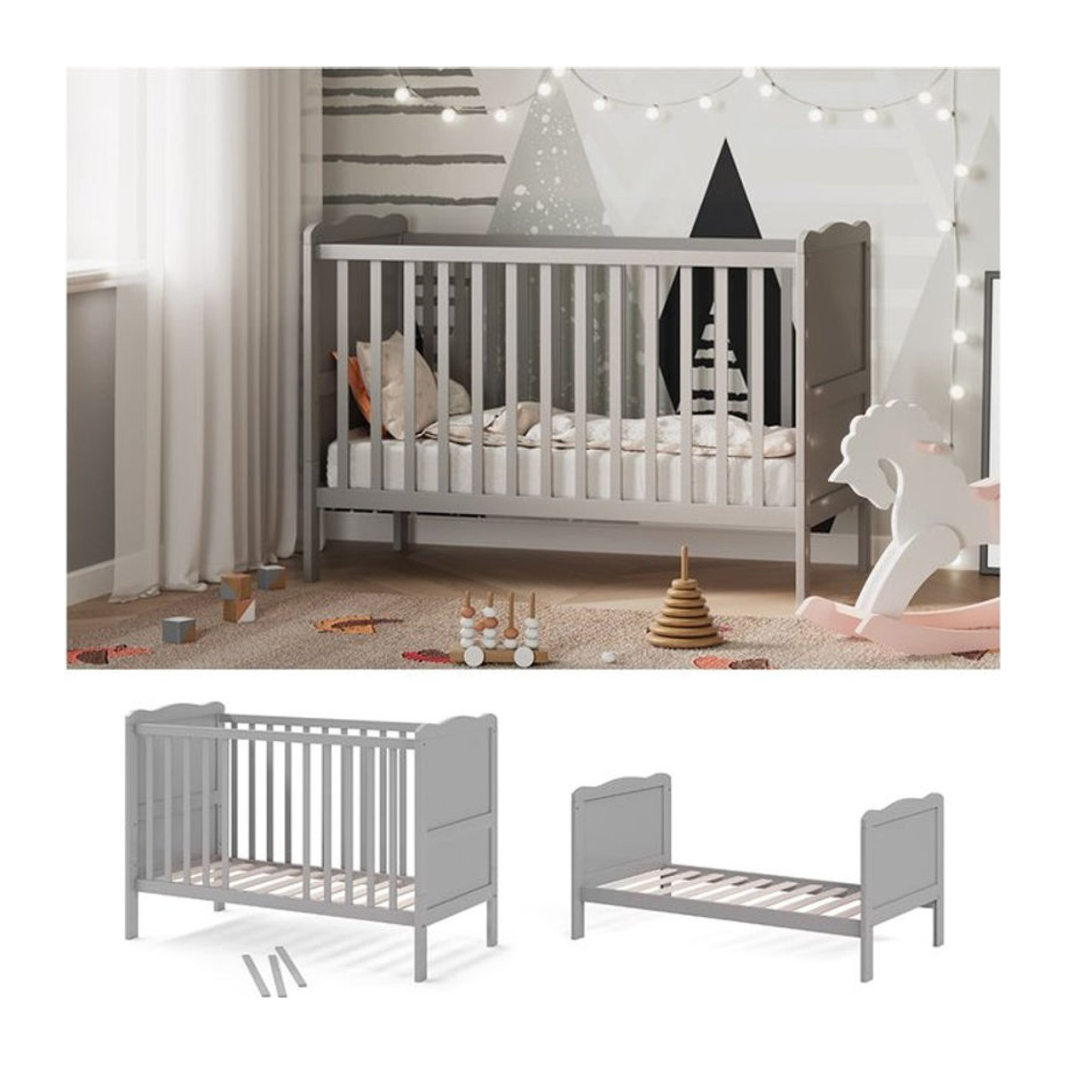 VitaliSpa Kombinationsbett Tobi umbaubares Babybett und Kinderbett in Weiß - Bild 1