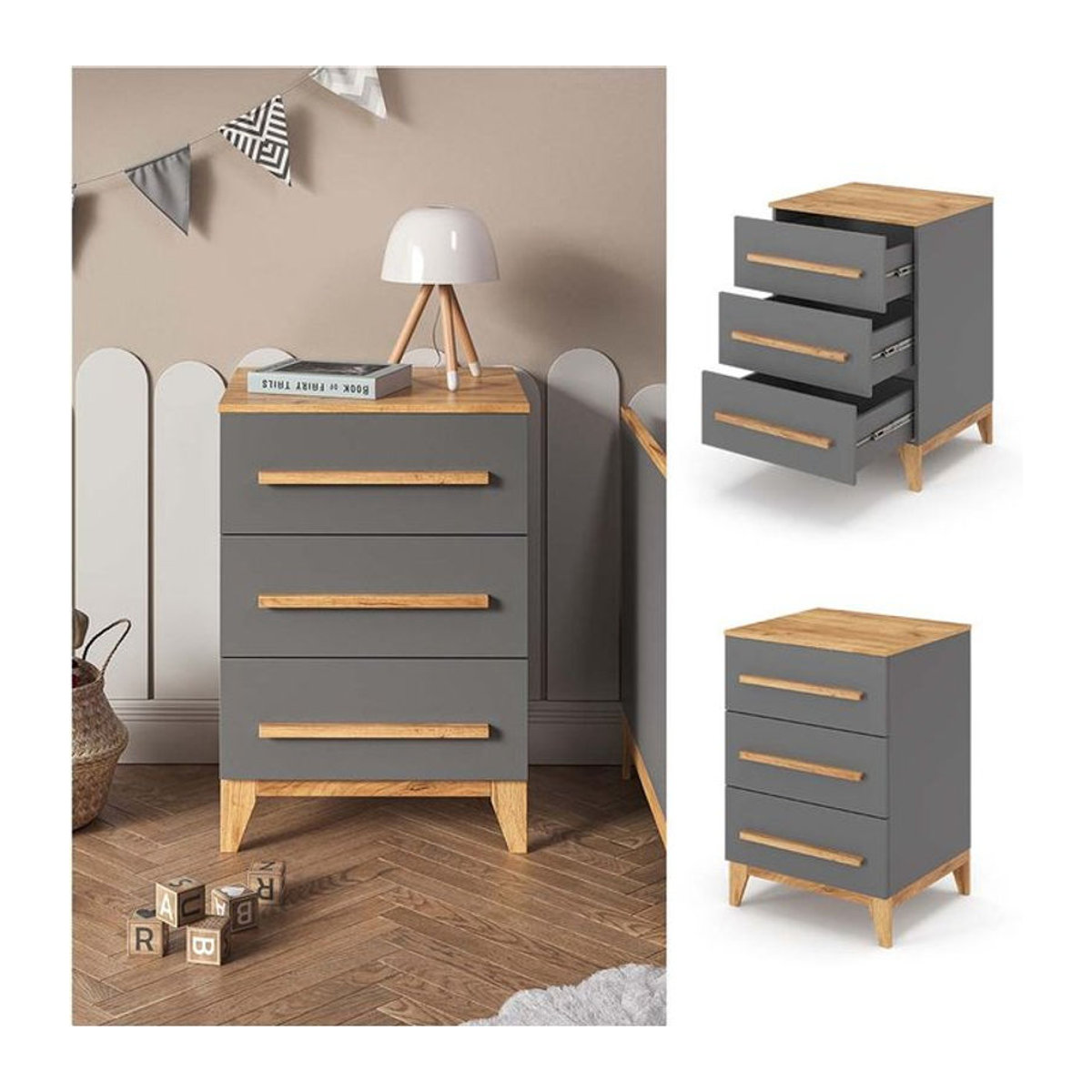 VitaliSpa Kommode Malia in Grau mit 3 Schubladen im skandinavischen Design, B: 60 cm, H: 88 cm - Bild 1