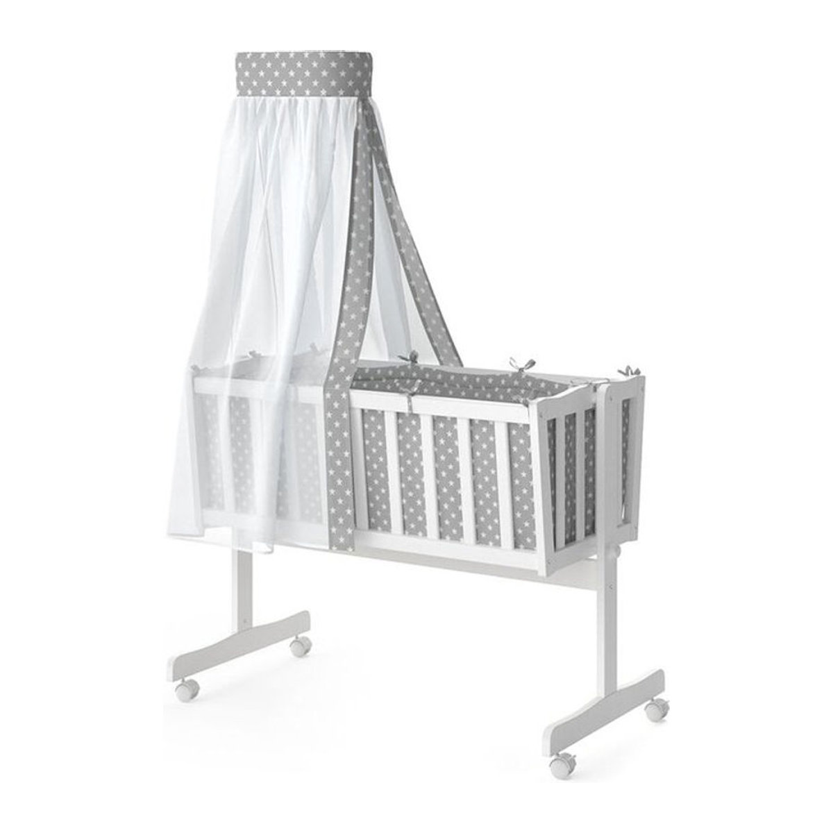 VITALISPA Schaukelwiege Noah aus Massivholz Buche in Weiß und Grau mit Bett Set - Bild 1