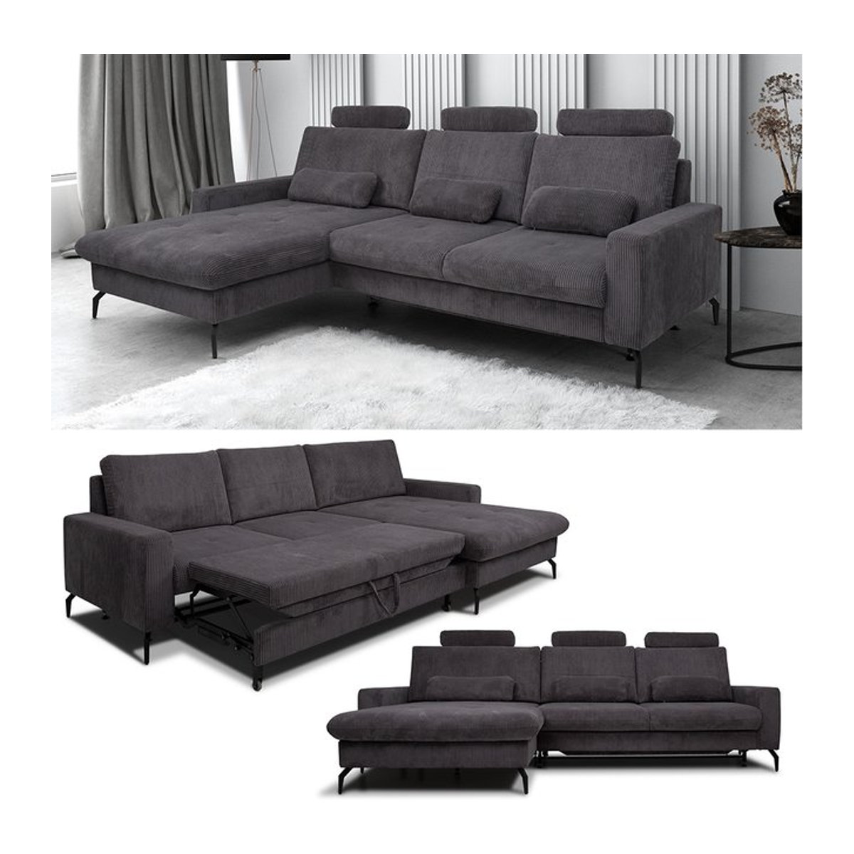 VitaliSpa Wohnlandschaft in Anthrazit mit Schlaffunktion und Bettkasten aus Stoff im modernen Design - Bild 1