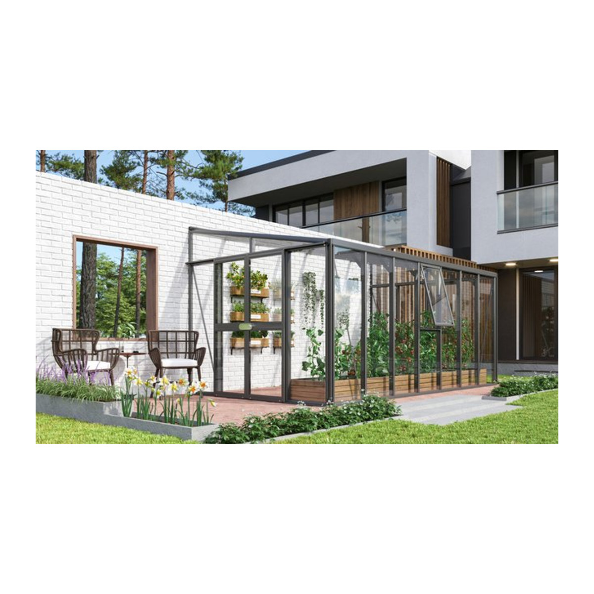 Vitavia Anlehn-Gewächshaus Helena 11900 in Schwarz mit 11,9 m² Fläche und ESG-Glas - Bild 1