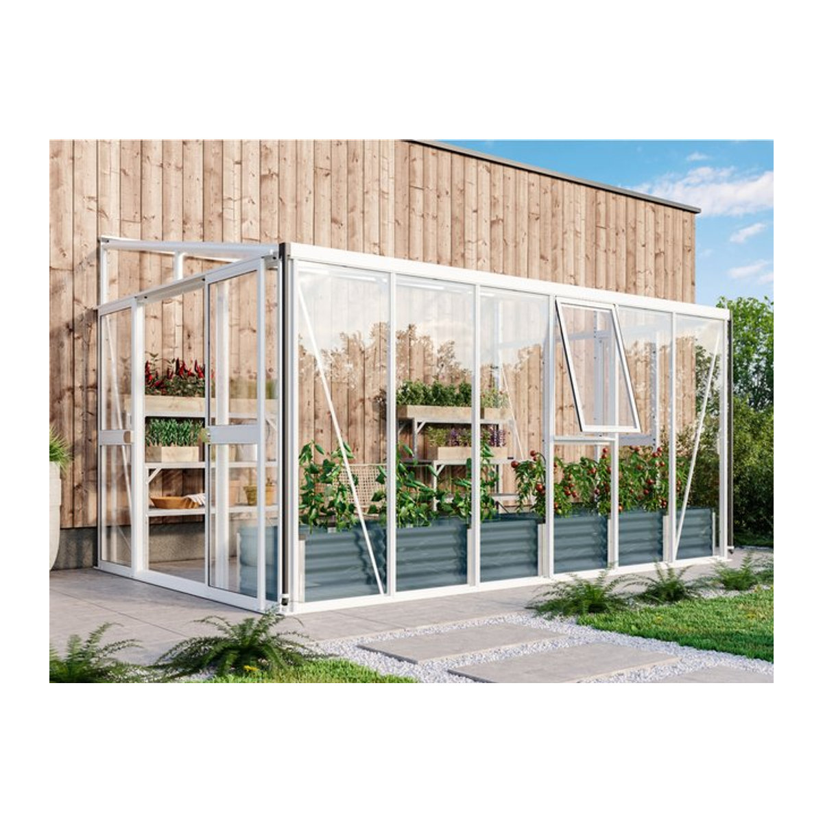 Vitavia Anlehn-Gewächshaus Helena 11900 in Weiß mit 11,9 m² Fläche und ESG-Glas - Bild 1