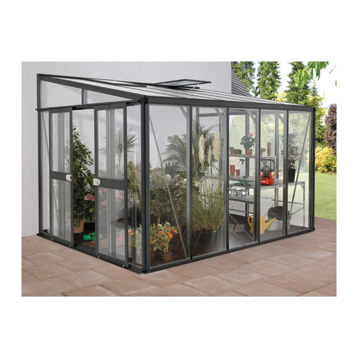 Vitavia Anlehn-Gewächshaus Helena in Schwarz oder Grau mit 8,6 m² aus Aluminium und Glas - Bild 2