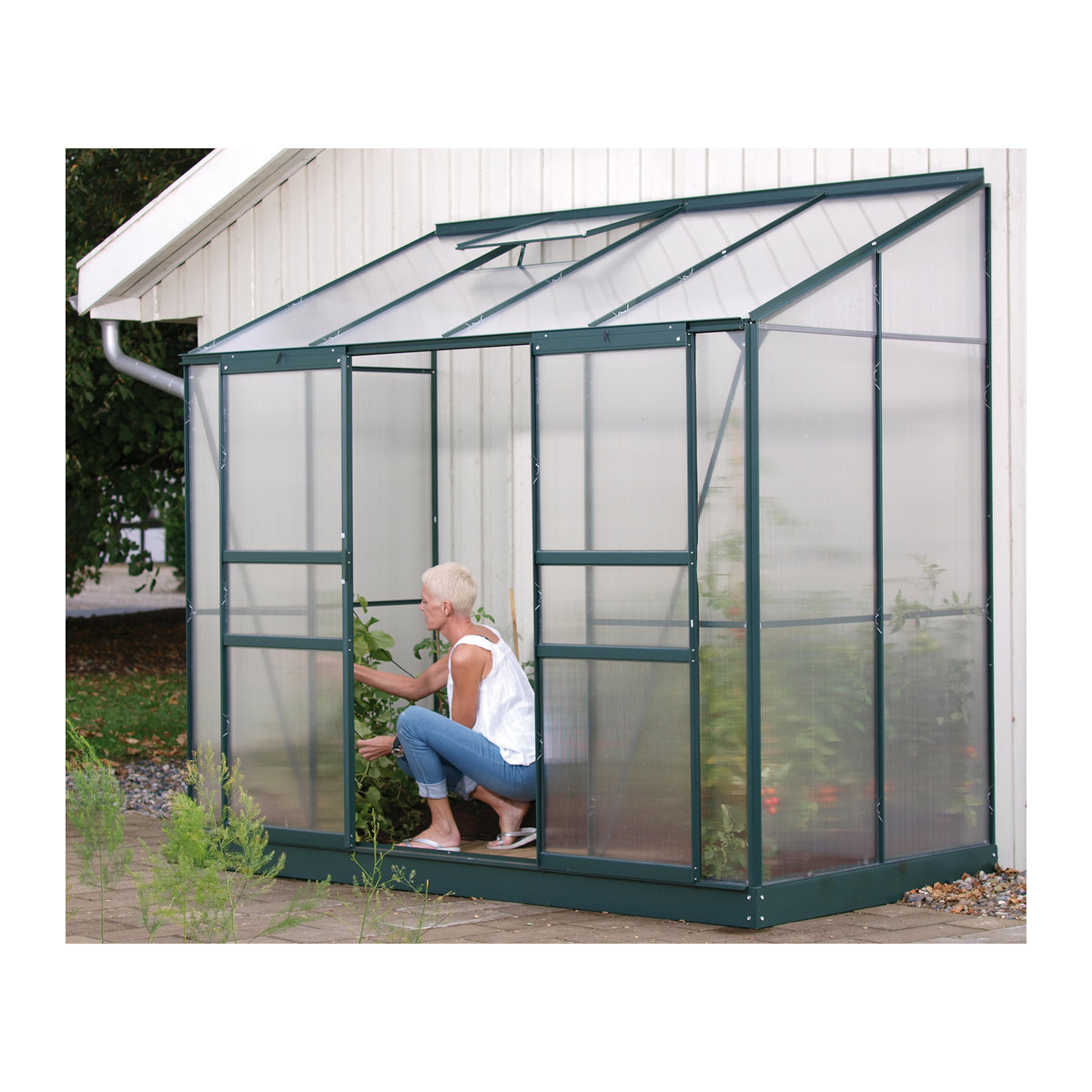 Vitavia Anlehn-Gewächshaus Ida 3300 in Smaragdgrün mit 3,3 m² Fläche und 4 mm Polycarbonat-Platten - Bild 3