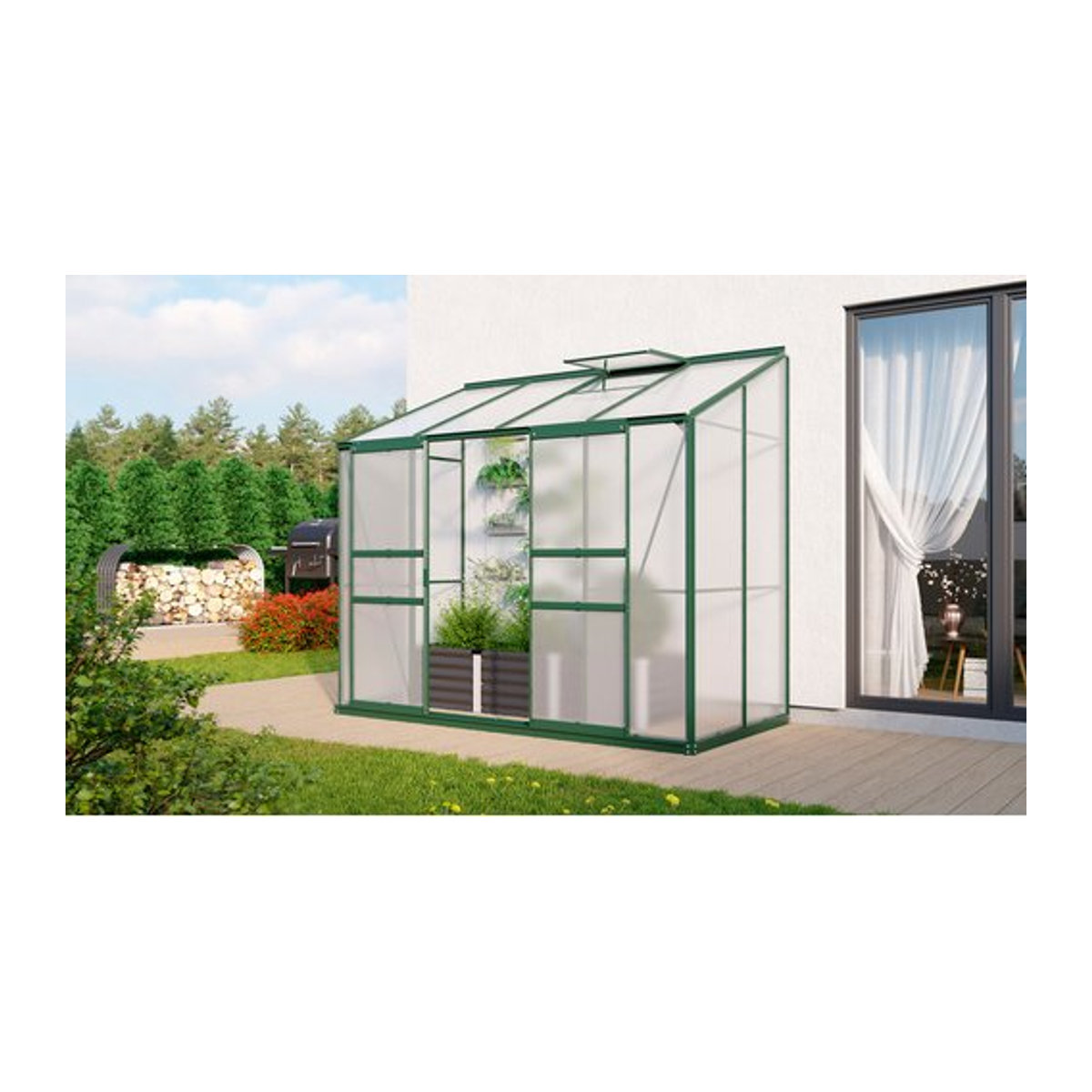 Vitavia Anlehn-Gewächshaus Styx in Grün mit Aluminiumrahmen und Polycarbonat-Platten, 3,3 m² - Bild 3