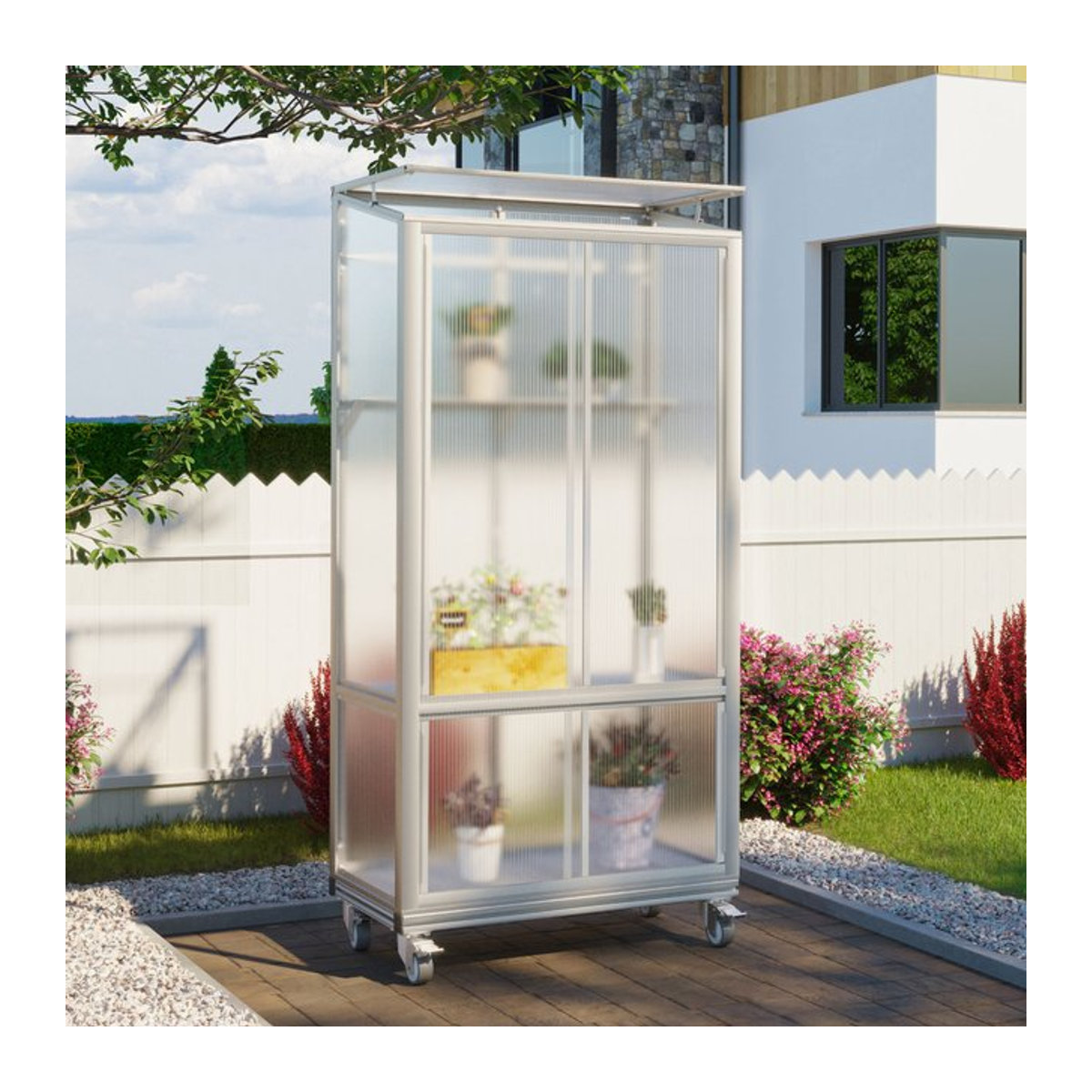 Vitavia Balkon- und Anlehn-Gewächshaus Stad in alufarben mit Rollfundament und 4 mm HKP, B: 81 cm, H: 168,2 cm, T: 42 cm - Bild 1
