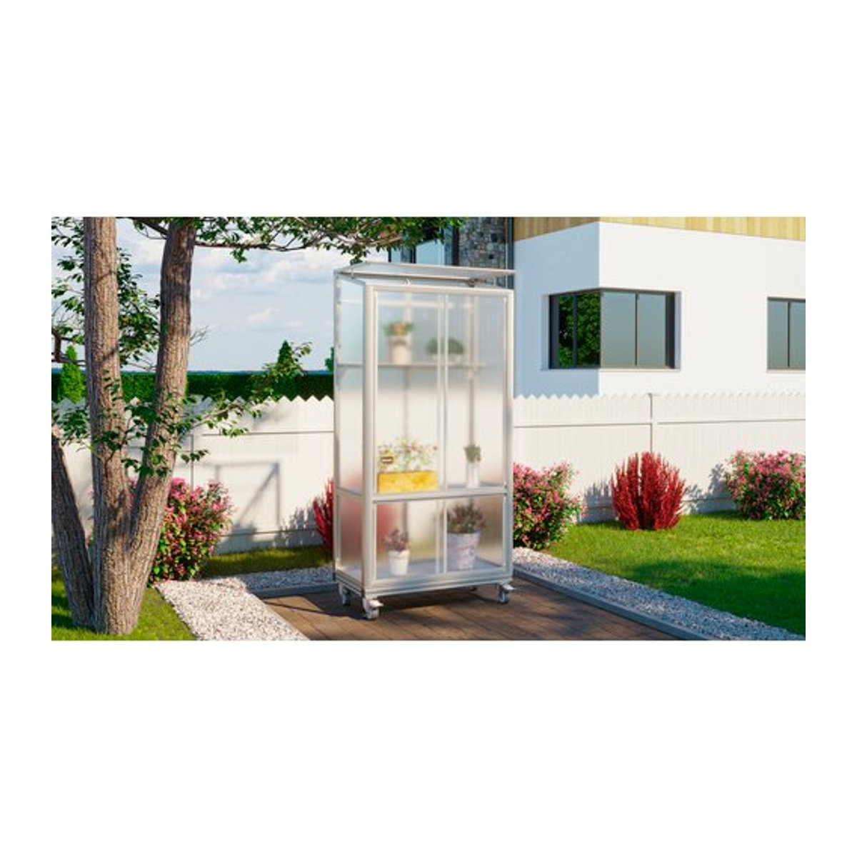 Vitavia Balkon- und Anlehn-Gewächshaus Stad in alufarben mit Rollfundament und 4 mm HKP, B: 81 cm, H: 168,2 cm, T: 42 cm - Bild 3