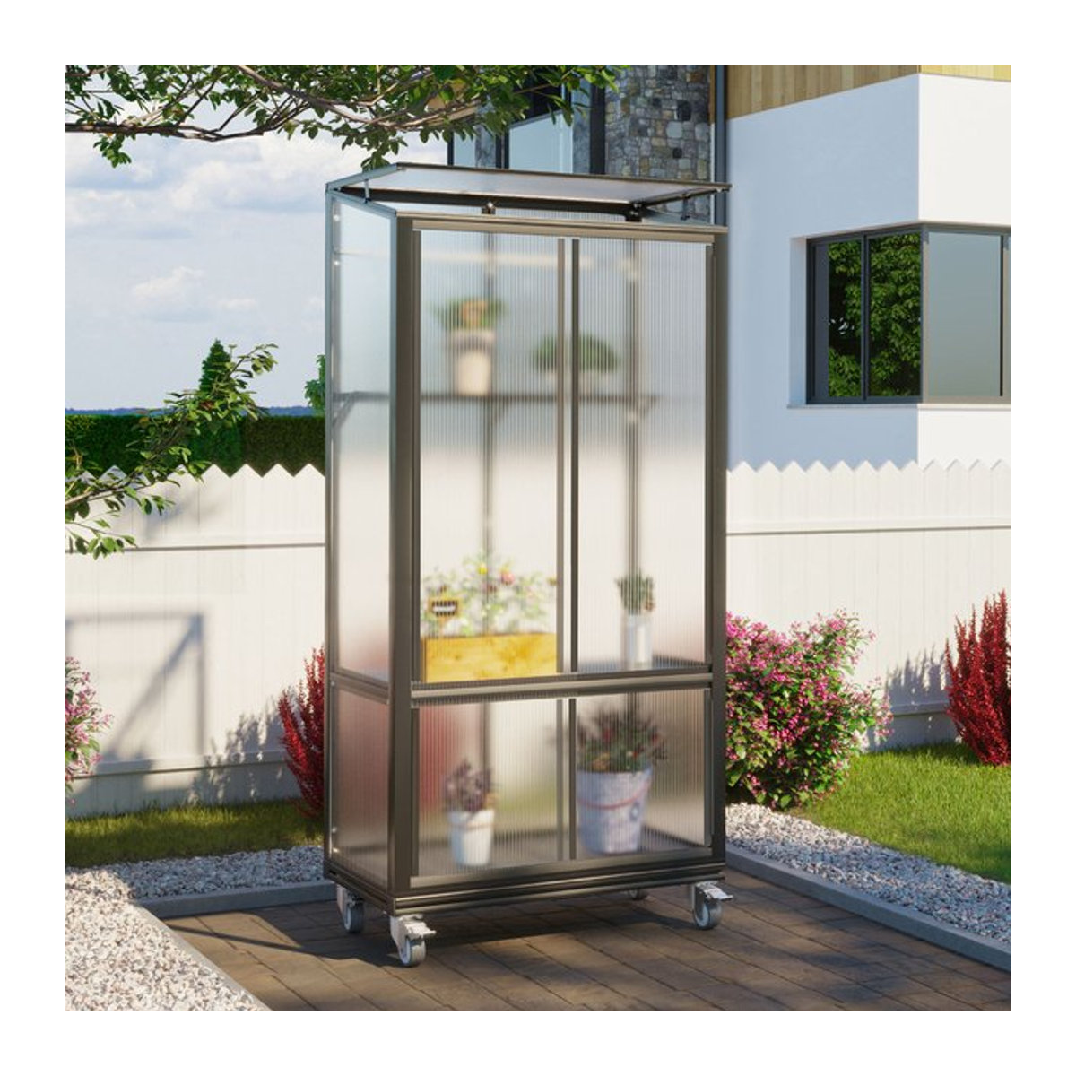 Vitavia Balkon- und Anlehn-Gewächshaus Stad in Schwarz mit 4 mm Polycarbonat-Platten und Rollfundament - Bild 1