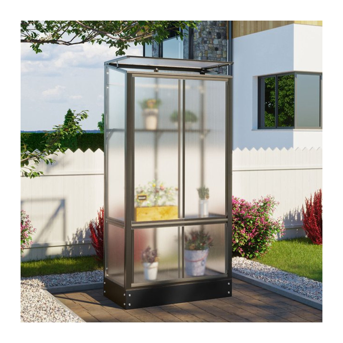 Vitavia Balkon- und Anlehn-Gewächshaus Stad in Schwarz mit 4 mm Polycarbonat und Stahlfundament, B: 81 cm, H: 165,5 cm, T: 42,8 cm - Bild 1