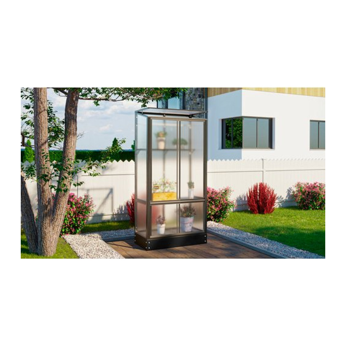 Vitavia Balkon- und Anlehn-Gewächshaus Stad in Schwarz mit 4 mm Polycarbonat und Stahlfundament, B: 81 cm, H: 165,5 cm, T: 42,8 cm - Bild 3