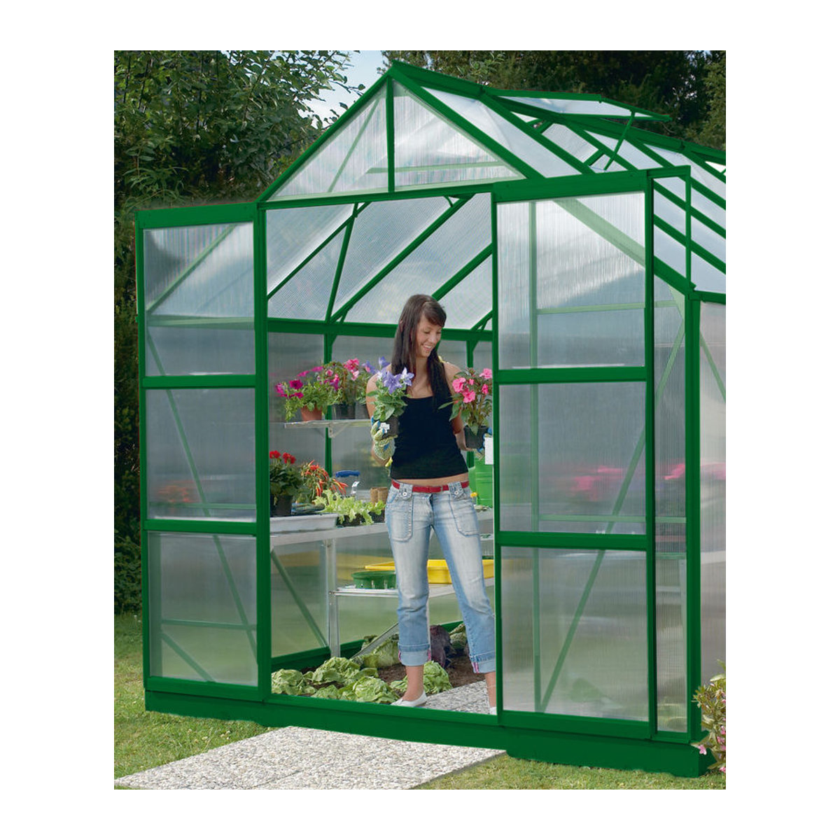 Vitavia Erweiterungsset für Doppelschiebetüren der Gewächshaus-Modelle Merkur und Meridian 1 aus Aluminium in Smaragdgrün - Bild 4