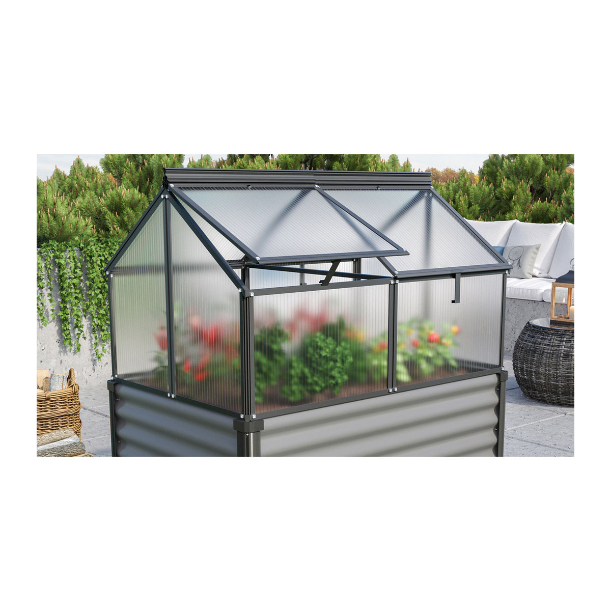 Vitavia Frühbeet Gaia Jumbo in Schwarz aus Aluminium und Polycarbonat, B/T/H: 83 x 119 x 72 cm - Bild 6