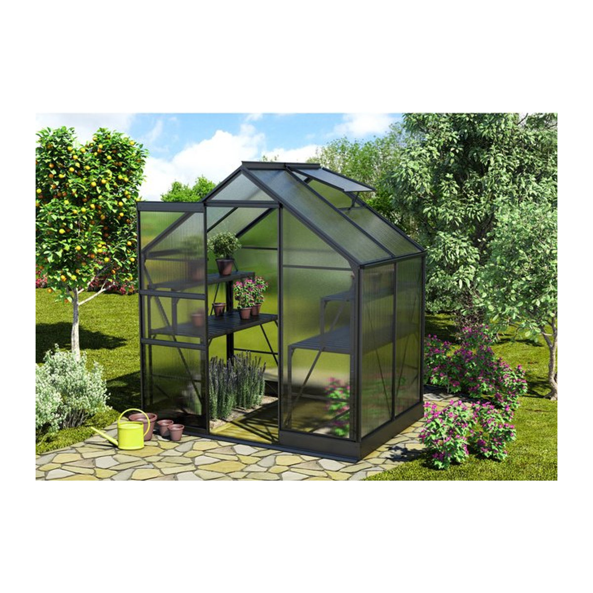 Vitavia Gewächshaus Apollo 2500 in Schwarz mit 4 mm Polycarbonat und Aluminiumrahmen, 2,5 m² - Bild 1