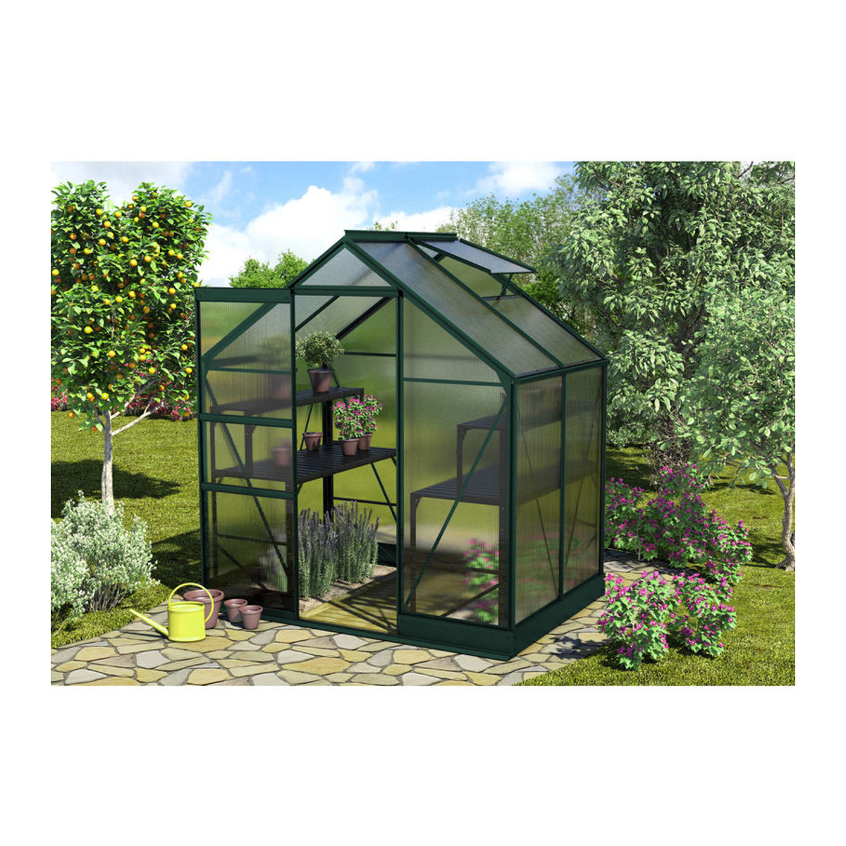 Vitavia Gewächshaus Apollo 2500 in Smaragdgrün mit Aluminiumrahmen und 6 mm Polycarbonat-Platten, 2,5 m² - Bild 3