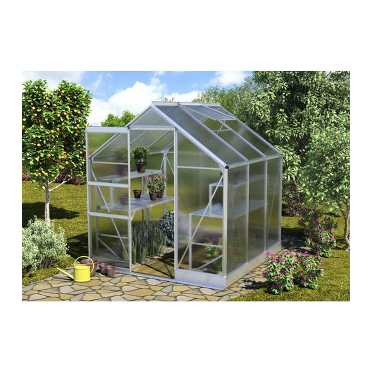 VITAVIA Gewächshaus Apollo 3,8 m² aus Aluminium und Polycarbonat in Silber - Bild 1