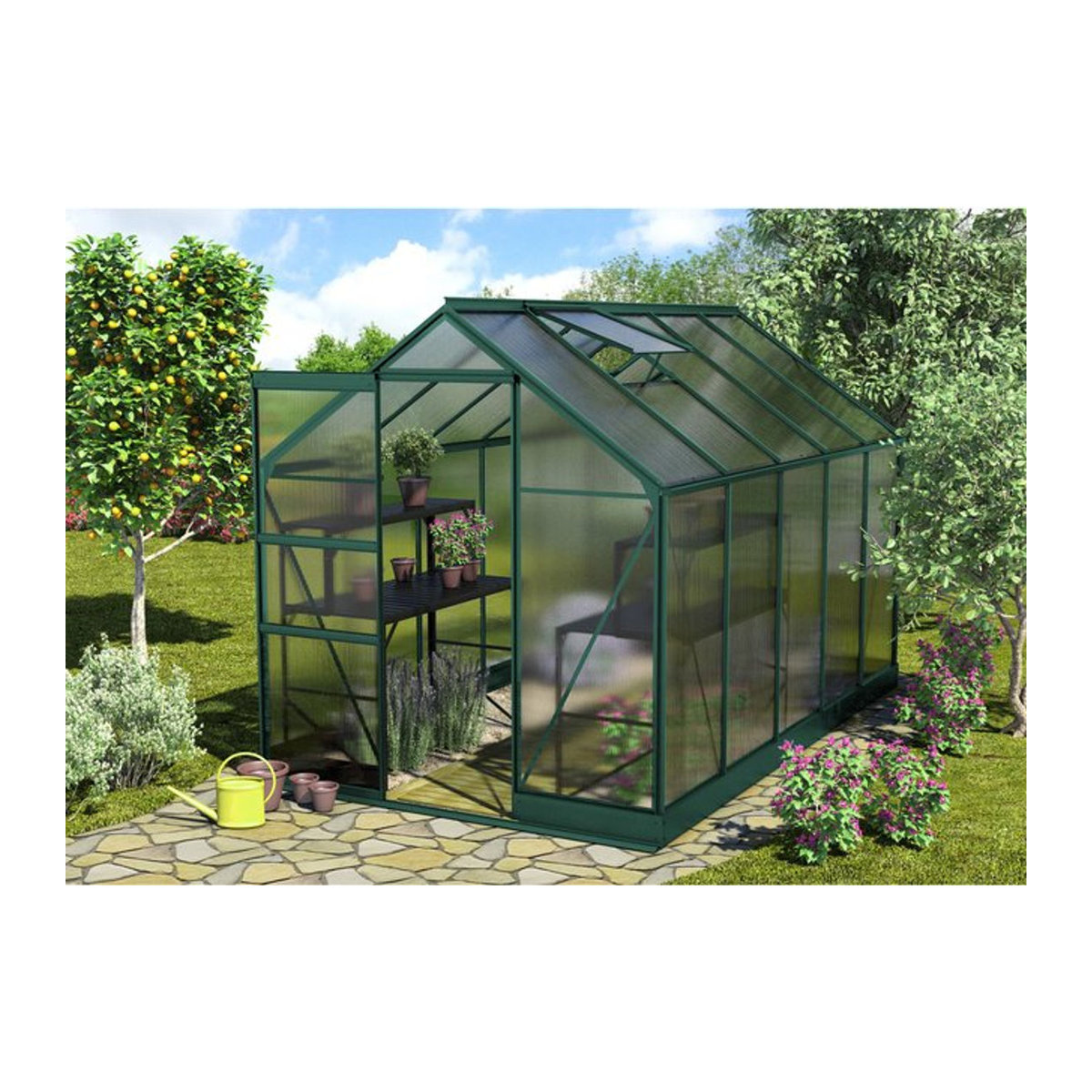 Vitavia Gewächshaus Apollo 6200 in Smaragdgrün mit Polycarbonat und Aluminiumrahmen, 6,2 m² - Bild 1