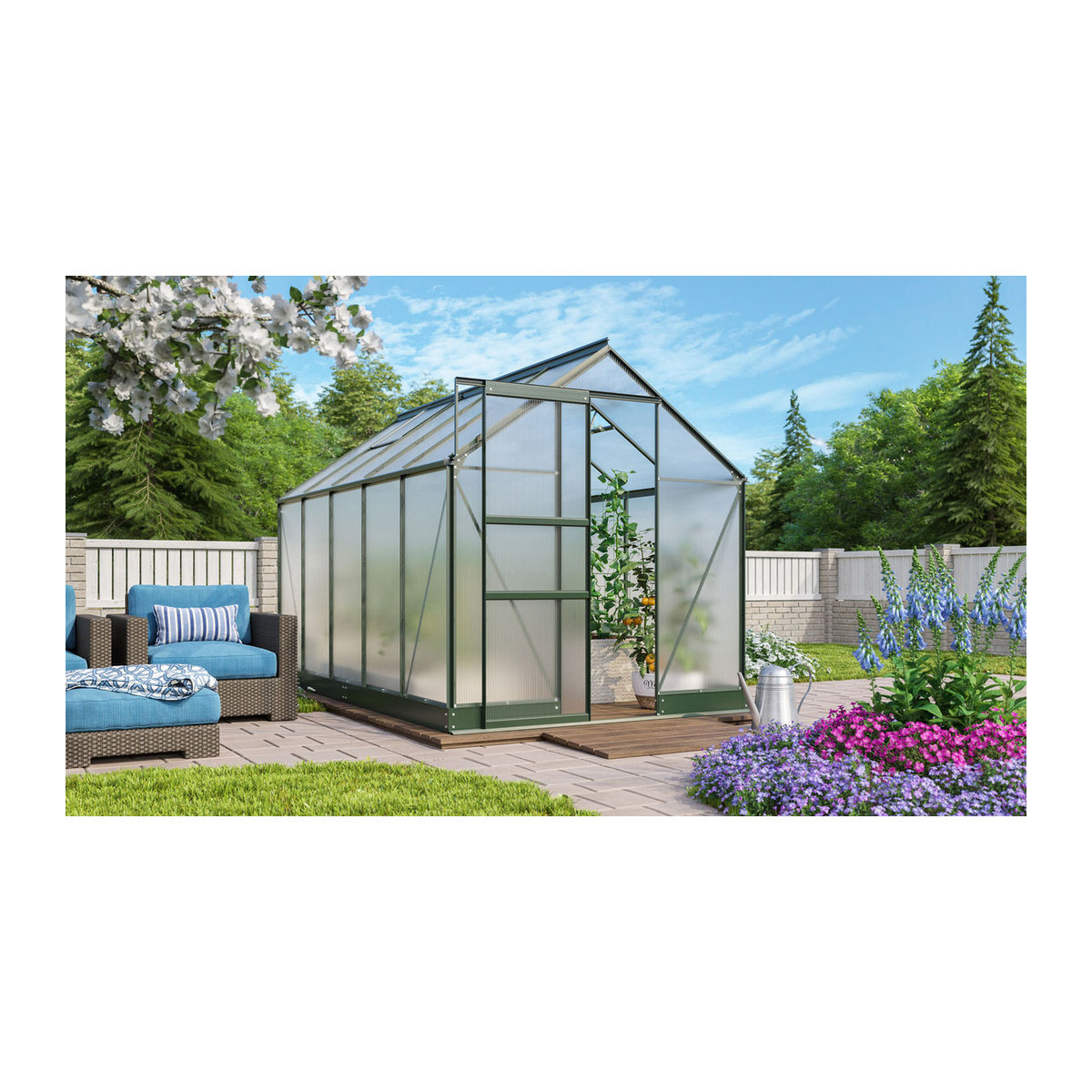 Vitavia Gewächshaus Apollo 6200 in Smaragdgrün mit Polycarbonat und Aluminiumrahmen, 6,2 m² - Bild 3