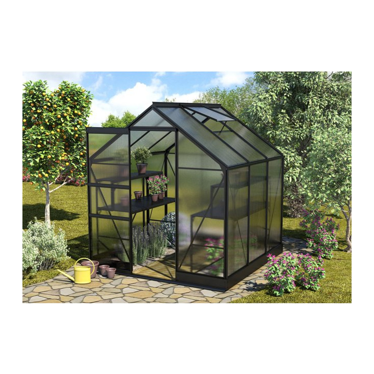 Vitavia Gewächshaus Apollo in Schwarz mit Aluminiumrahmen und Polycarbonat-Platten, 3,8 m² - Bild 1