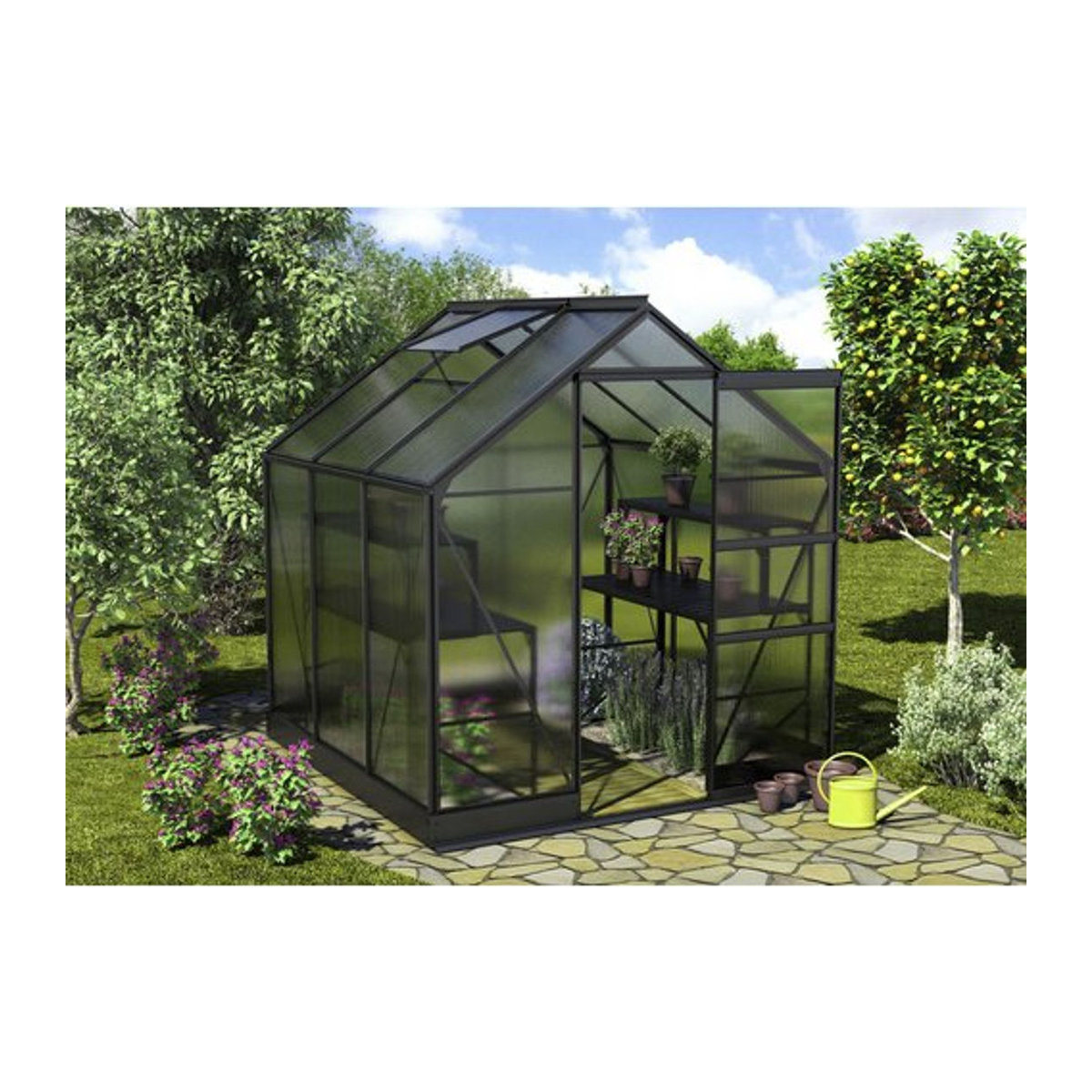 Vitavia Gewächshaus Apollo in Schwarz mit Aluminiumrahmen und Polycarbonat-Platten, 3,8 m² - Bild 5
